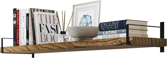 Wallniture Toledo 48 inch Floating Shelf with Heavy Duty Bookend Brackets, Wooden Shelves for Wall, 1pc, Burnt Finish