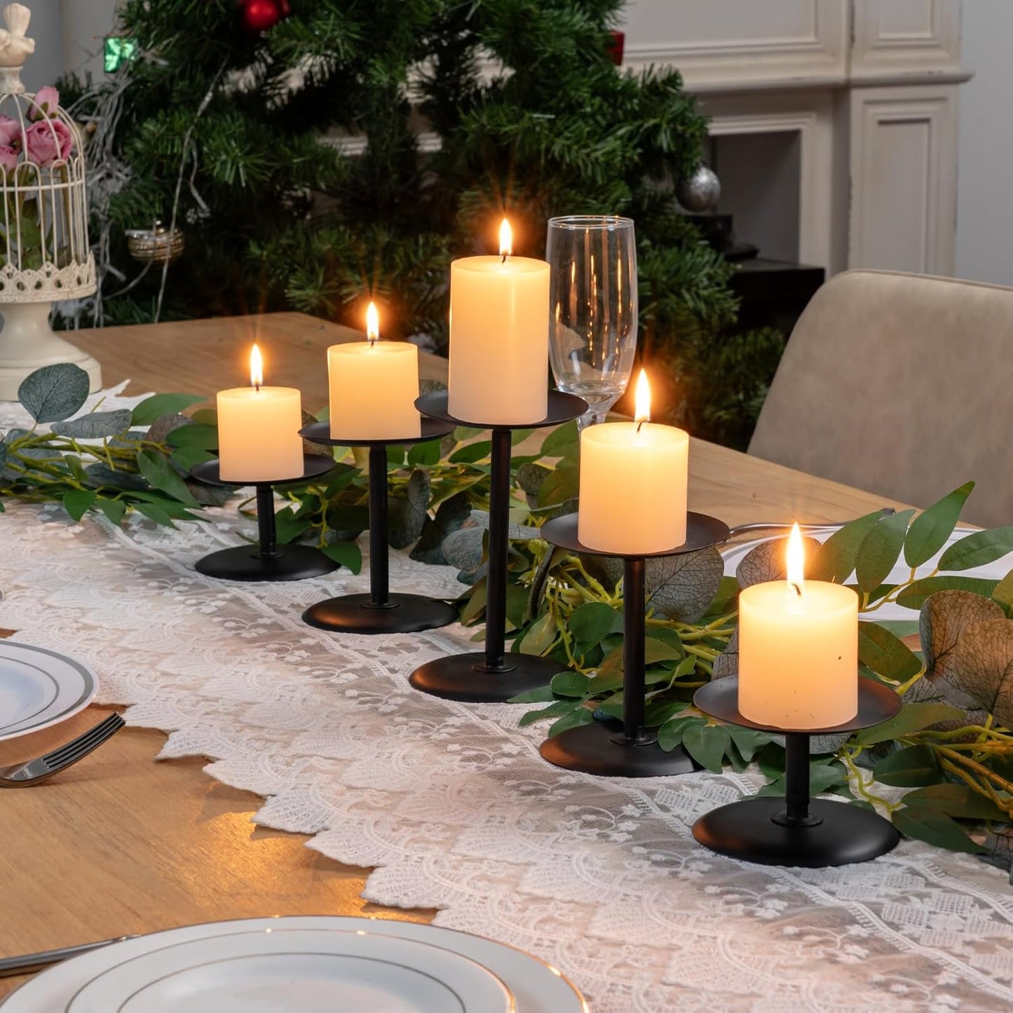 Homemory Holloween Candle Holders for Pillar Candles Set of 5 (Black)