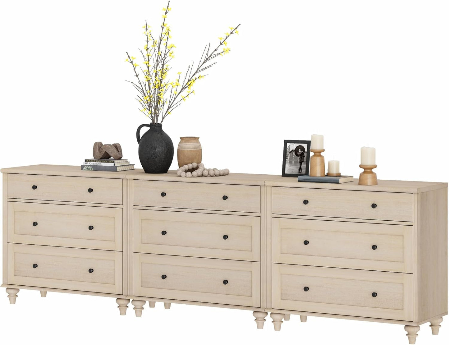 WAMPAT Kids Dresser with 9 Drawers, Baby Dressers with Wide Chest of Drawers, Mid Century Modern Wooden Closet Storage Organizer, Large Wood Dressers for Bedroom, Nursery, Hallway, Beige, 102 inch