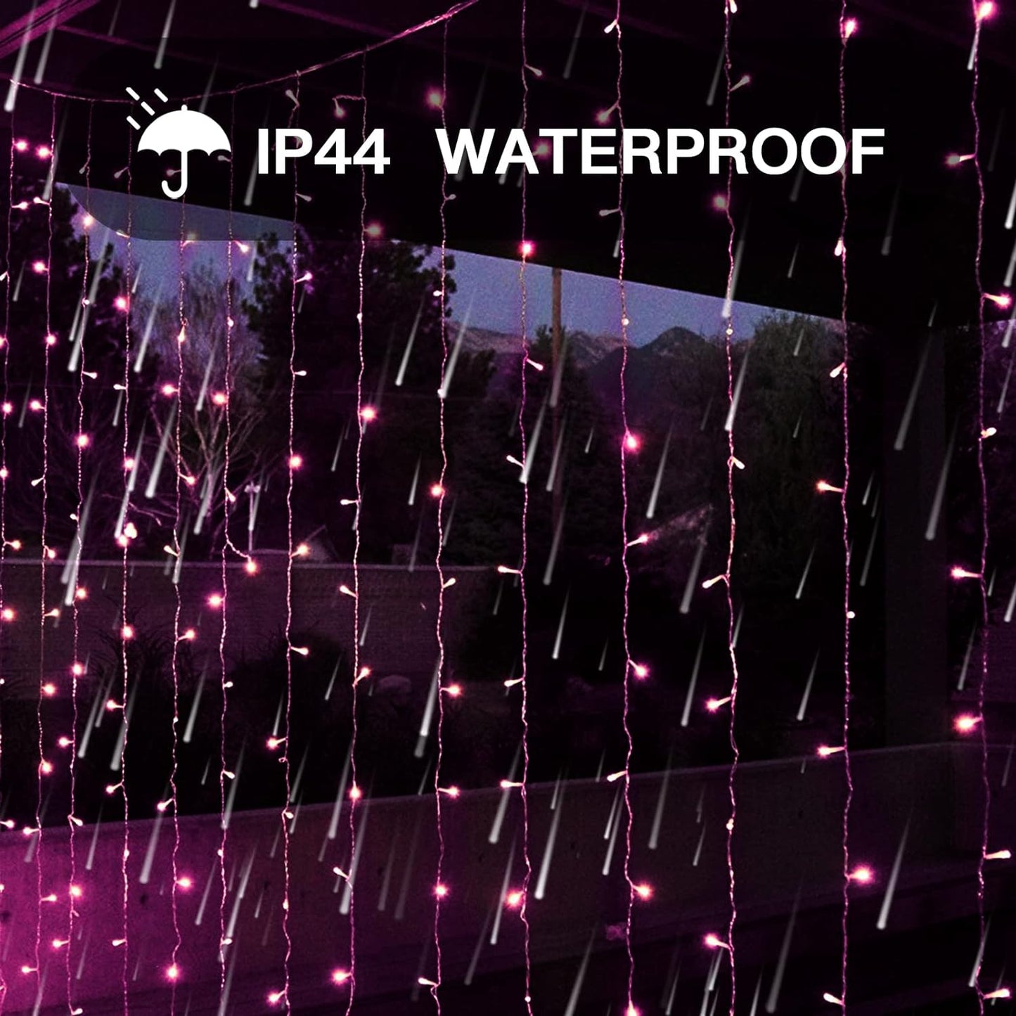 suddus Color Changing Curtain Lights, 200 Led 6.5ft x 6.5ft Hanging String Lights Outdoor, Fairy Curtain Lights for Bedroom, Window, Wall, Wedding, Party, Birthday Decor Warm White & Fuchsia