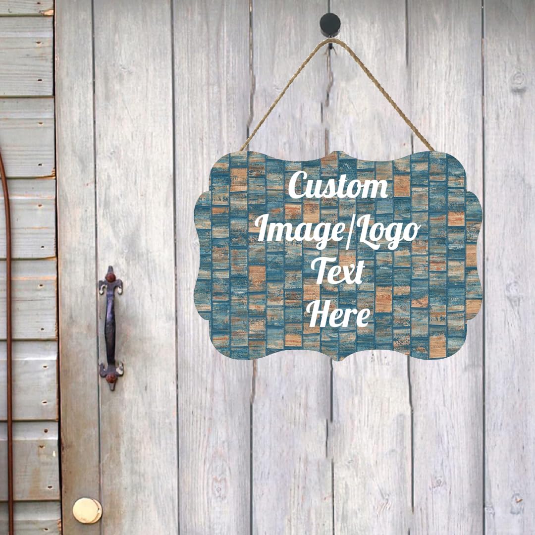 Personalized Wooden Welcome Sign for Front Door & Home - Customized Image/Text Hanging Sign Farmhouse Decor, 11.2 * 8 Inch