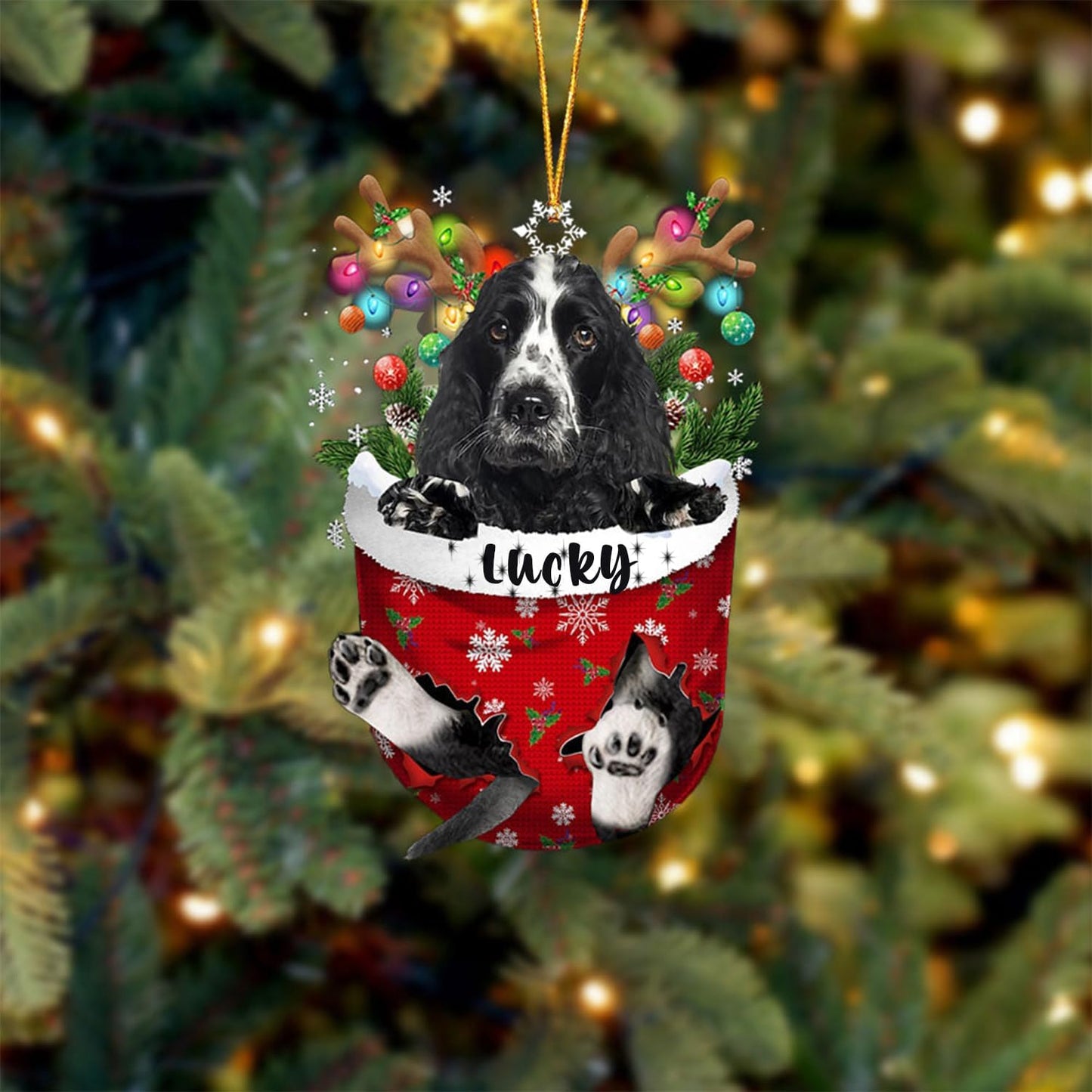 Cocker Spaniel 1 Dog Christmas Ornament, Cocker Spaniel 1 in Snow Pocket Christmas Tree Ornament, Dog Lovers Gift Idea Xmas Decor, Christmas Decorations for Tree, Christmas Ornament Gift for Dog Lover