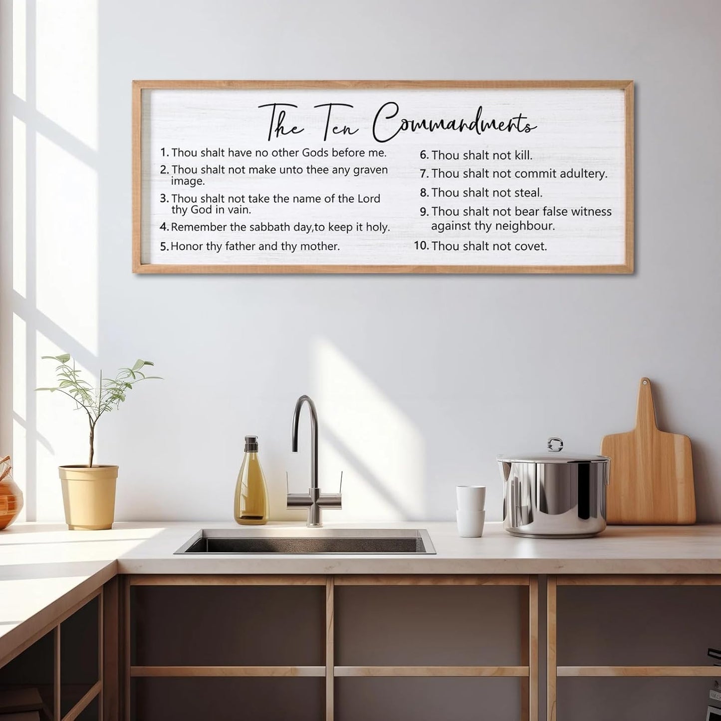The Ten Commandments Rustic Bible Verse Framed Wall Art, 40''×15'' Positive Religious Christian Saying Sign for God Jesus Christ Prayer, Vintage Horizontal Holy Inspirational Catholic Scripture Decor