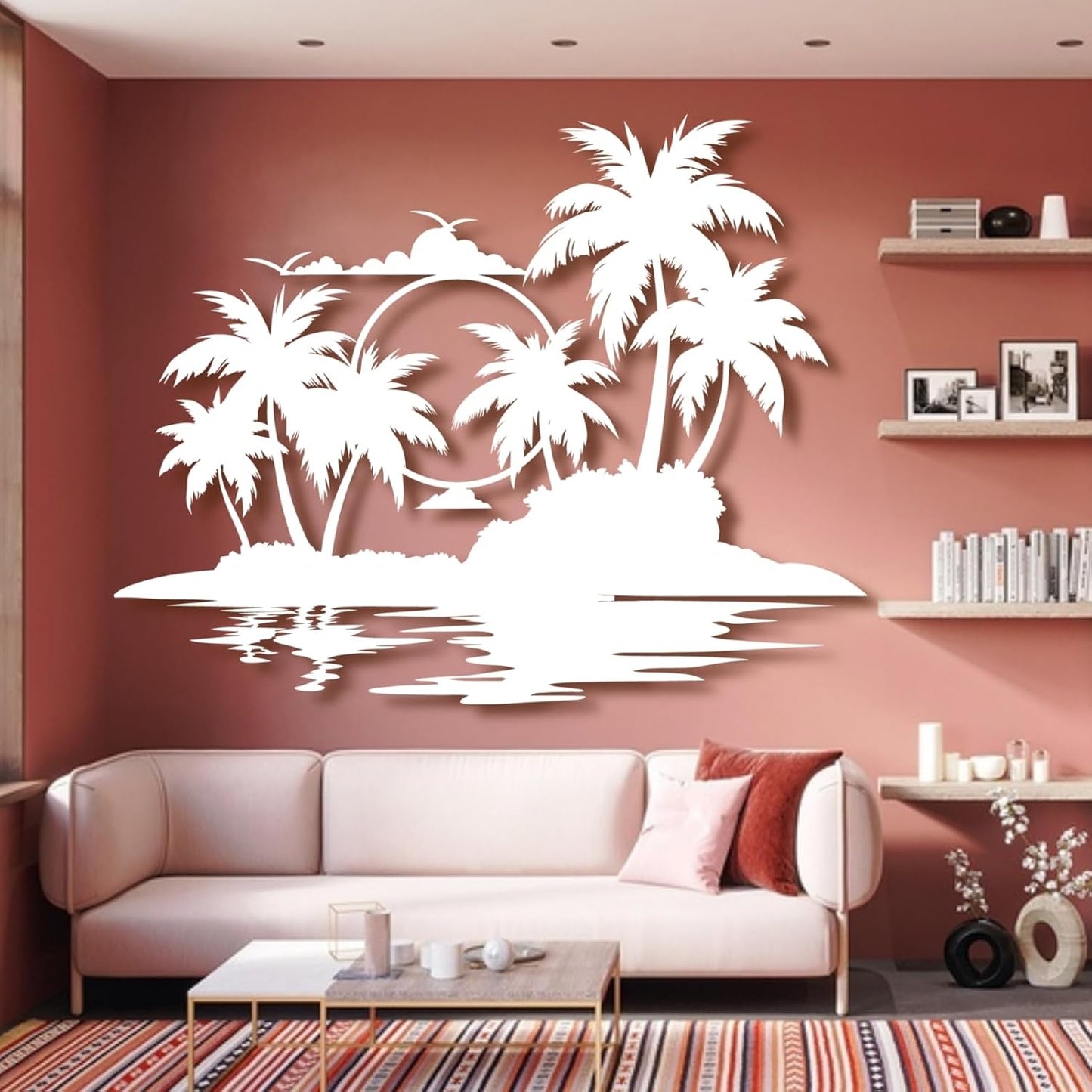 Palm Tree Metal Wall Decor,Palm Tree Metal Wall Art,Metal Palm Tree,Metal Palm Tree Wall Decor,Tropical Metal Wall Art,Beach Wall Decort,Metal Wall Decor (style 2,white,47 L" x 37 W" / 120 x 94 cm)