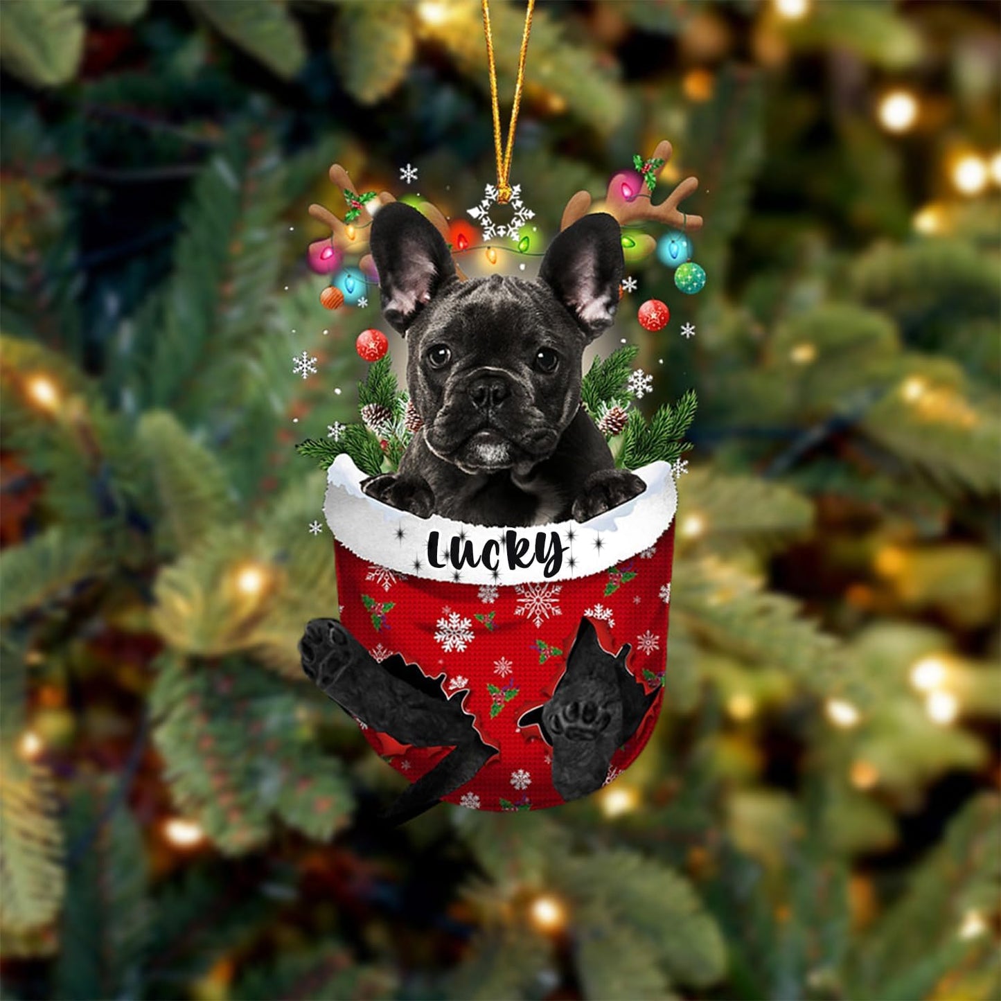 Black French Bulldog Dog Christmas Ornament, Black French Bulldog in Snow Pocket Christmas Tree Ornament, Dog Lovers Gift Idea Xmas Decor, Christmas Decorations for Tree, Ornament Gift for Dog Lovers