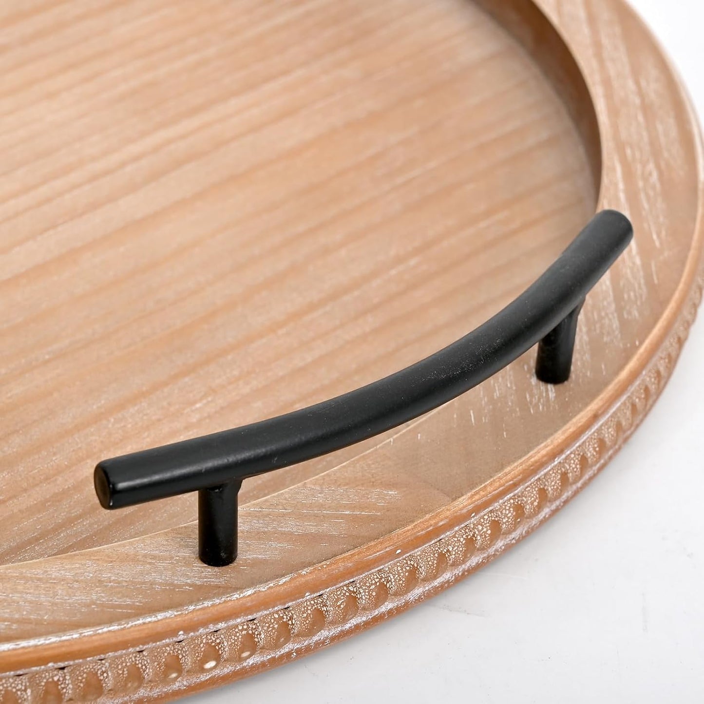 SwallowLiving 18Inch Brown Wooden Beaded Serving Tray with Handle Decorative Rustic Tray for Coffee Table Farmhouse Round Trays for Kitchen, Living Room and Bedroom