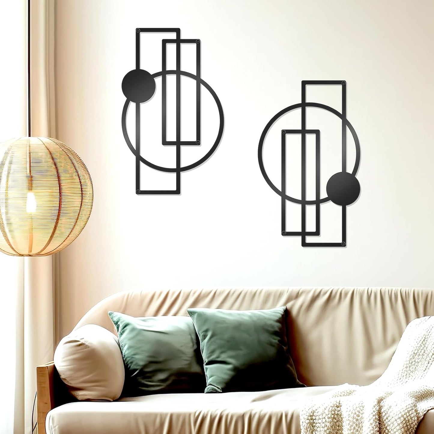 OYEFLY 2 Pcs Metal Abstract Wall Art,Modern Geometric Decor (Black, style 1)