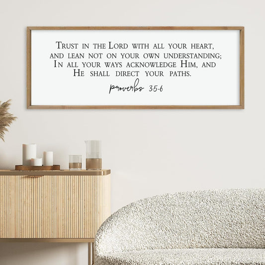 LuZhiQiang Trust in the Lord With All Thine Heart Wall Decor Art 40"×15" Bible Verse Proverbs 3:5-6 Sign Scripture Christian Large Wood Framed Hanging (Wood)