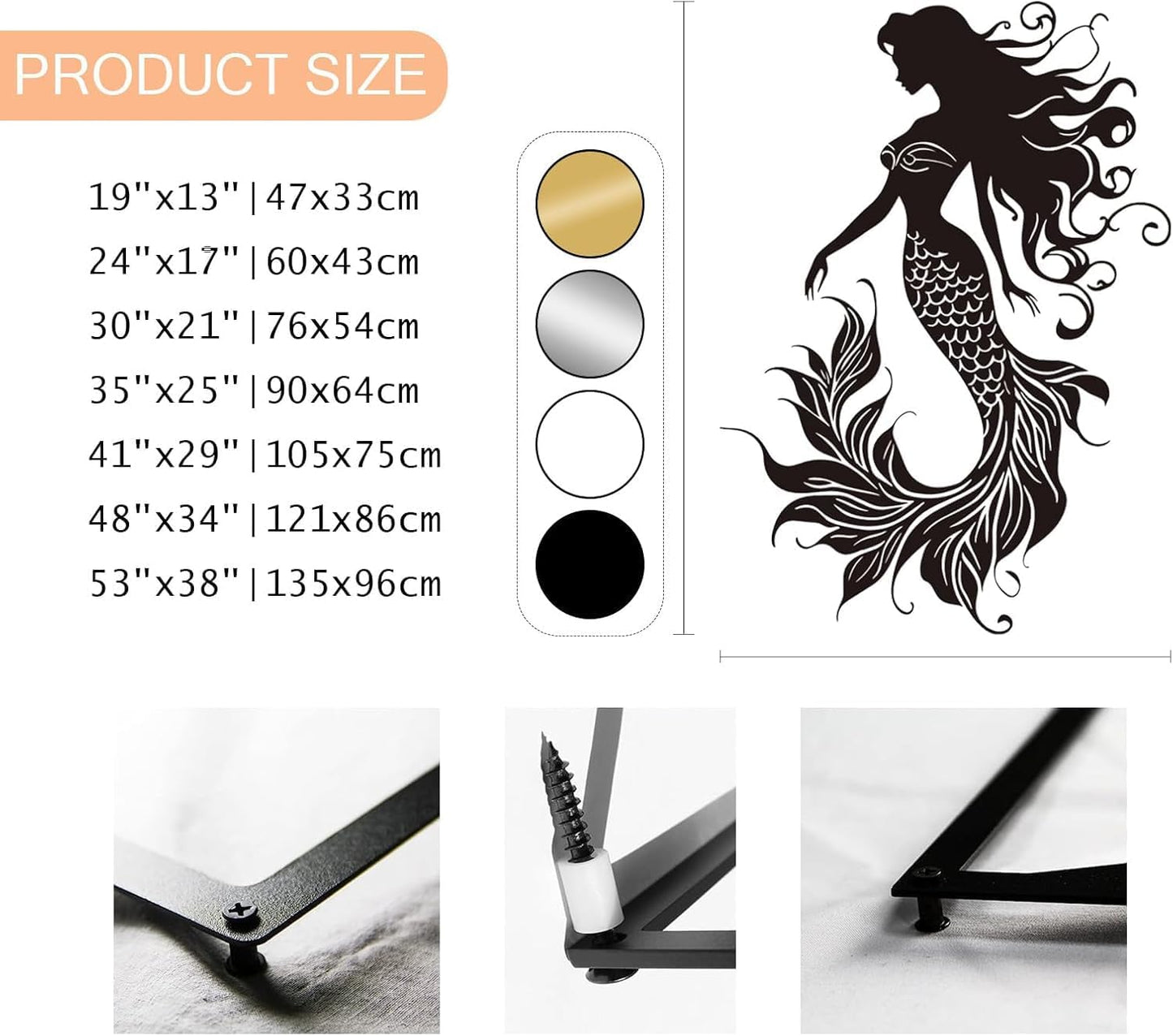 Veplsur Mermaid Metal Wall Art, Metal Mermaid Wall Decor, Marine Biology Wall Decor, Ocean Wall Art, Nautical Wall Hanging, Beach Hanging for Bathroom Bedroom (Silver, 35"x25"|90x64cm)