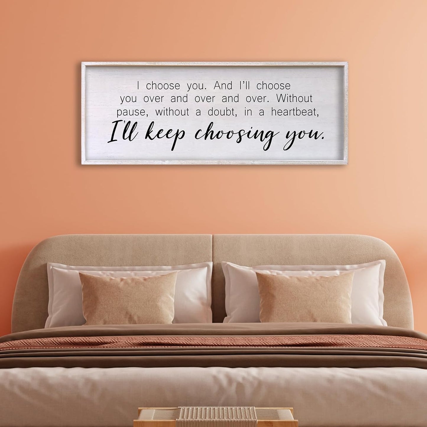 I Choose You Sign Wall Decor Art Above Bed 32X12 Inch I Love You Romantic Wood Framed for Master Bedroom Over Bed I'll Keep Choosing You Sign (White)