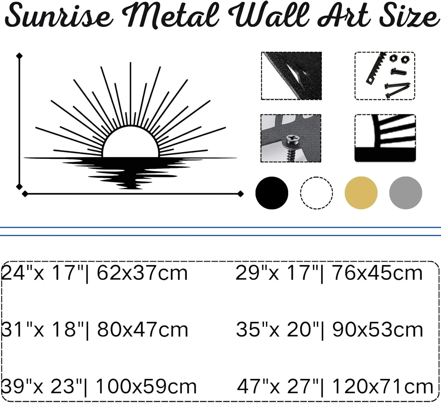 Sunrise Metal Wall Art, Metal Sun Wall Decor, Metal Sun Outdoor Decor, Large Metal Sun Wall Art, Sun Wall Art, Boho Sun Wall Art, Sunshine Metal Sign, Living Room Bedroom Wall Hangings (Black, 35"x 20"| 90x53cm )