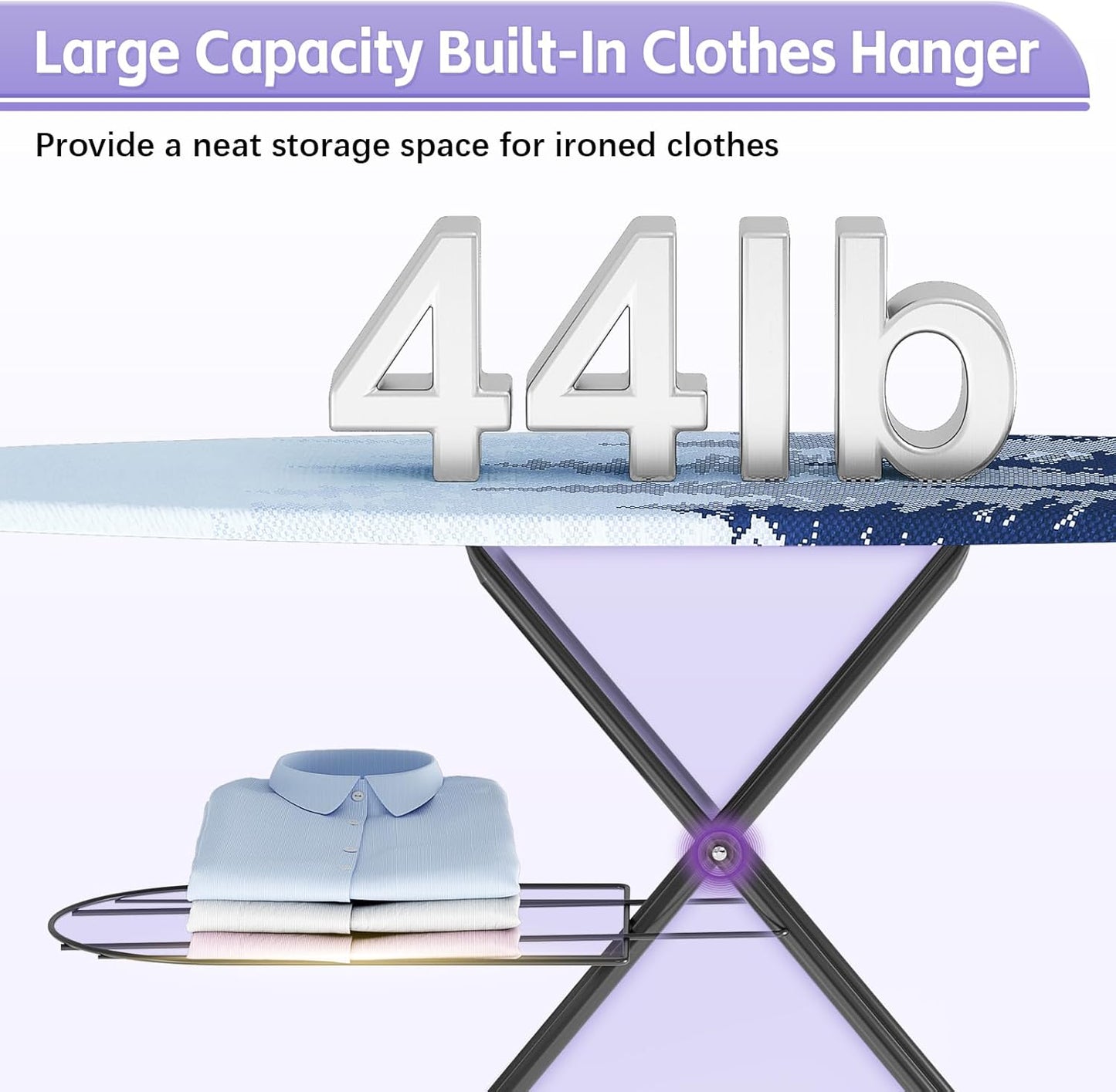 Full Size Ironing Board, 18x51 Iron Board with Metal Panel Stretchable Iron Rest, Adjustable Height Heavy Duty Heat & Scorch Resistant Cover Ironing Board, for Home, Laundry, Purple