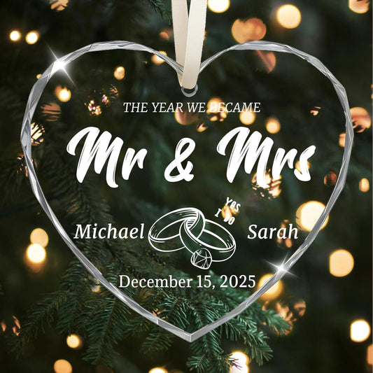 First Christmas Married Ornament 2025, Custom Wedding Crystal Glass Ornament with Photo, Name or Date, Personalized Wedding or Bridal Shower Gifts for Newlyweds