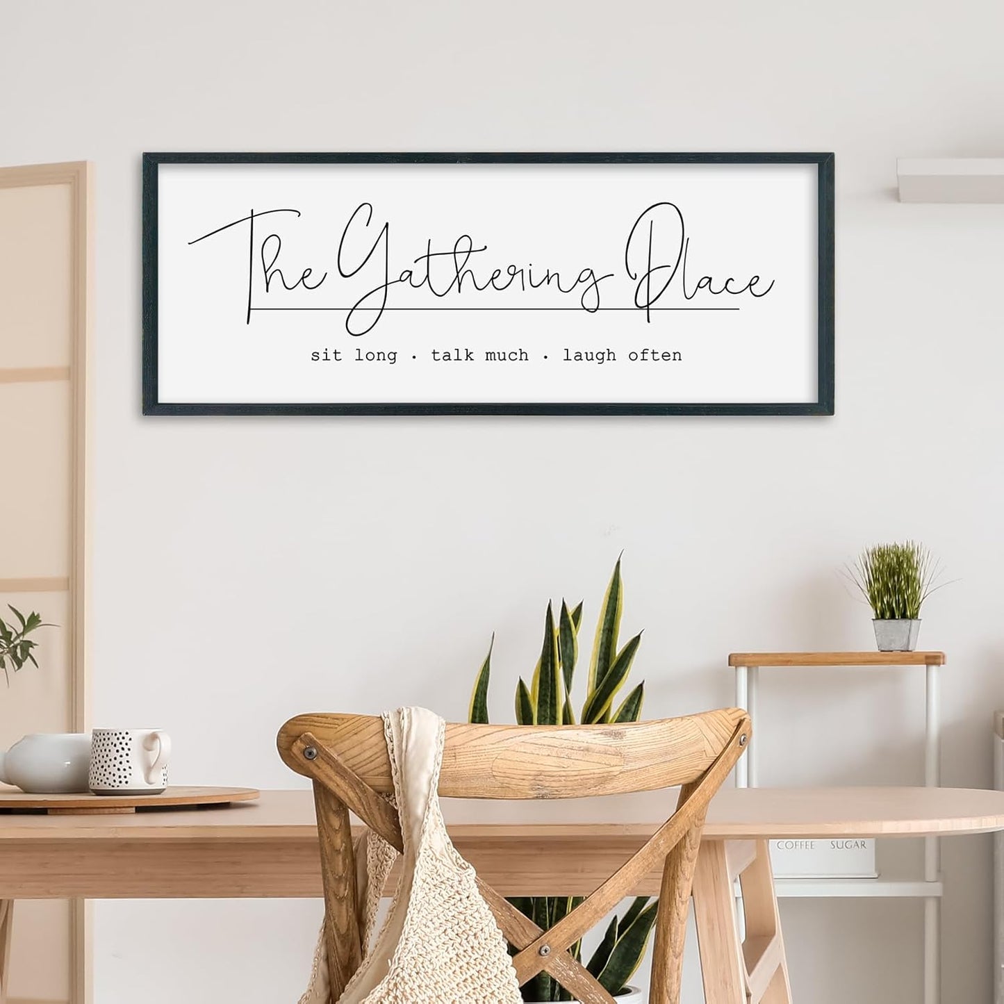 SRSZHIYUE The Gathering Place Sign Wall Decor Art 40"×15" for Large Kitchen Dining Room Wood Framed Wall Hanging (Black)