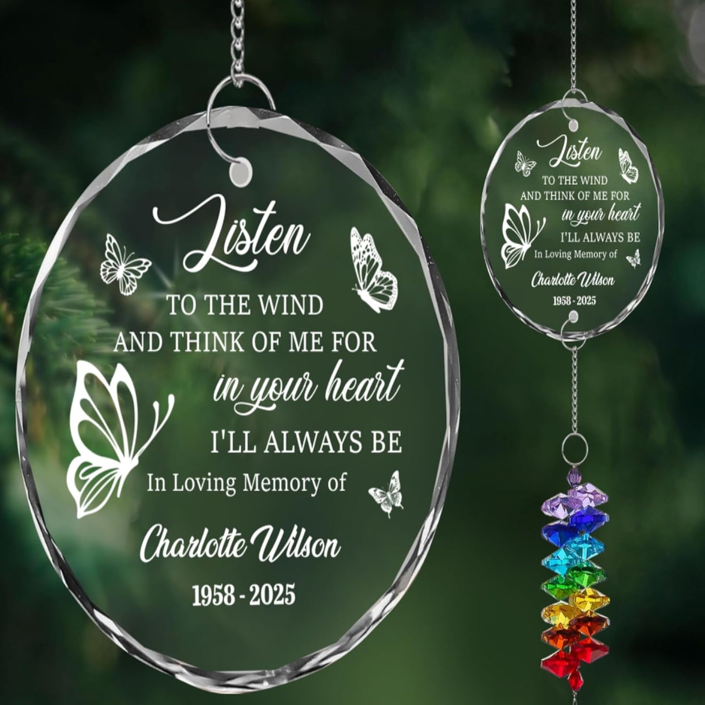 Personalized Memorial Christmas Ornament – Custom Angel Heaven Ornament for Loss of Loved One – Listen to The Wind Glass Sun Catcher – Family Remembrance Gift for in Loving Memory