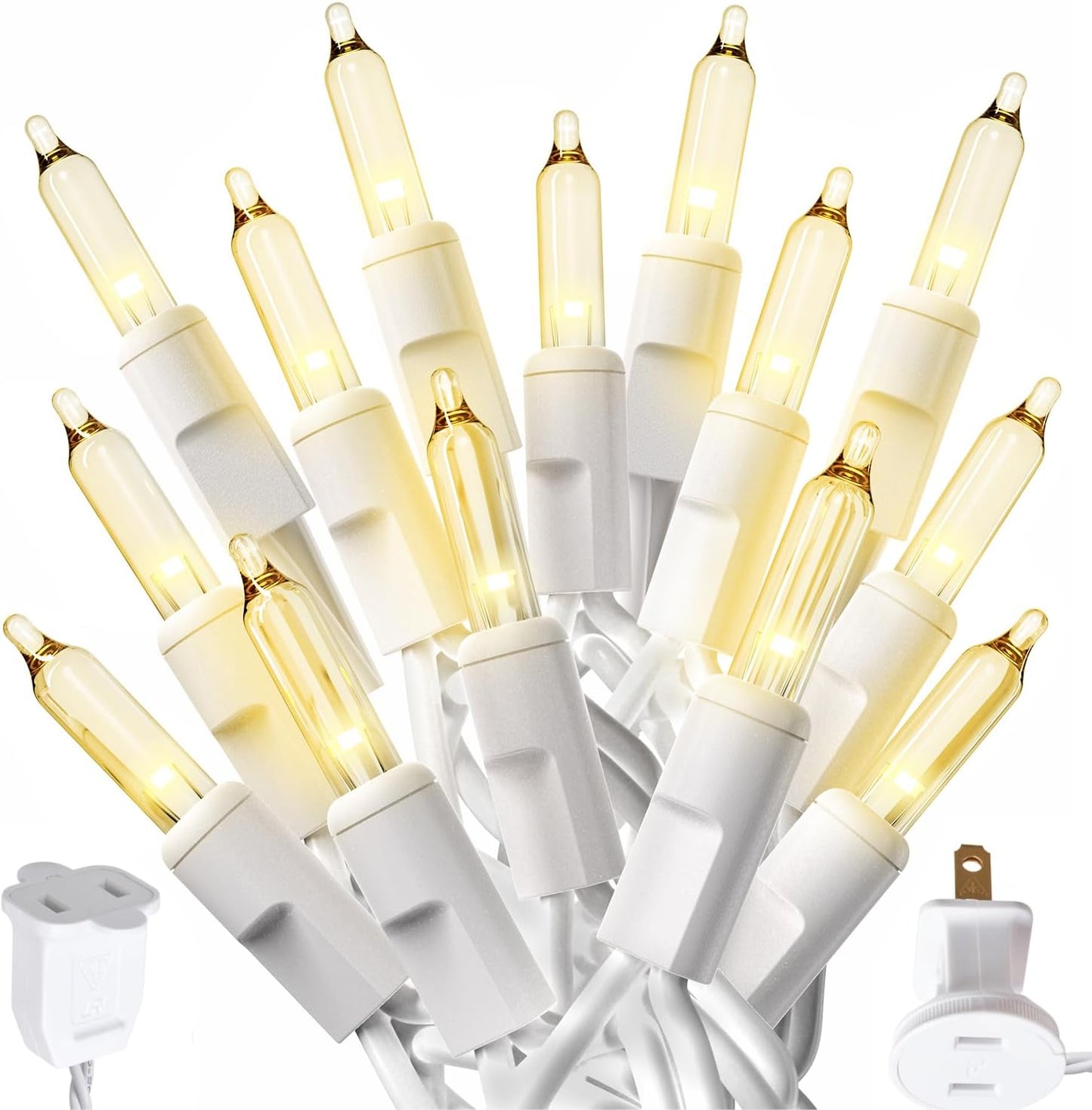 PREXTEX 300 Count Clear Christmas Tree Lights with White Wire - 60 ft Warm White Twinkle Lights for Indoor or Outdoor Use - Holiday Fairy String Lighting for Christmas Trees, Patios, and More