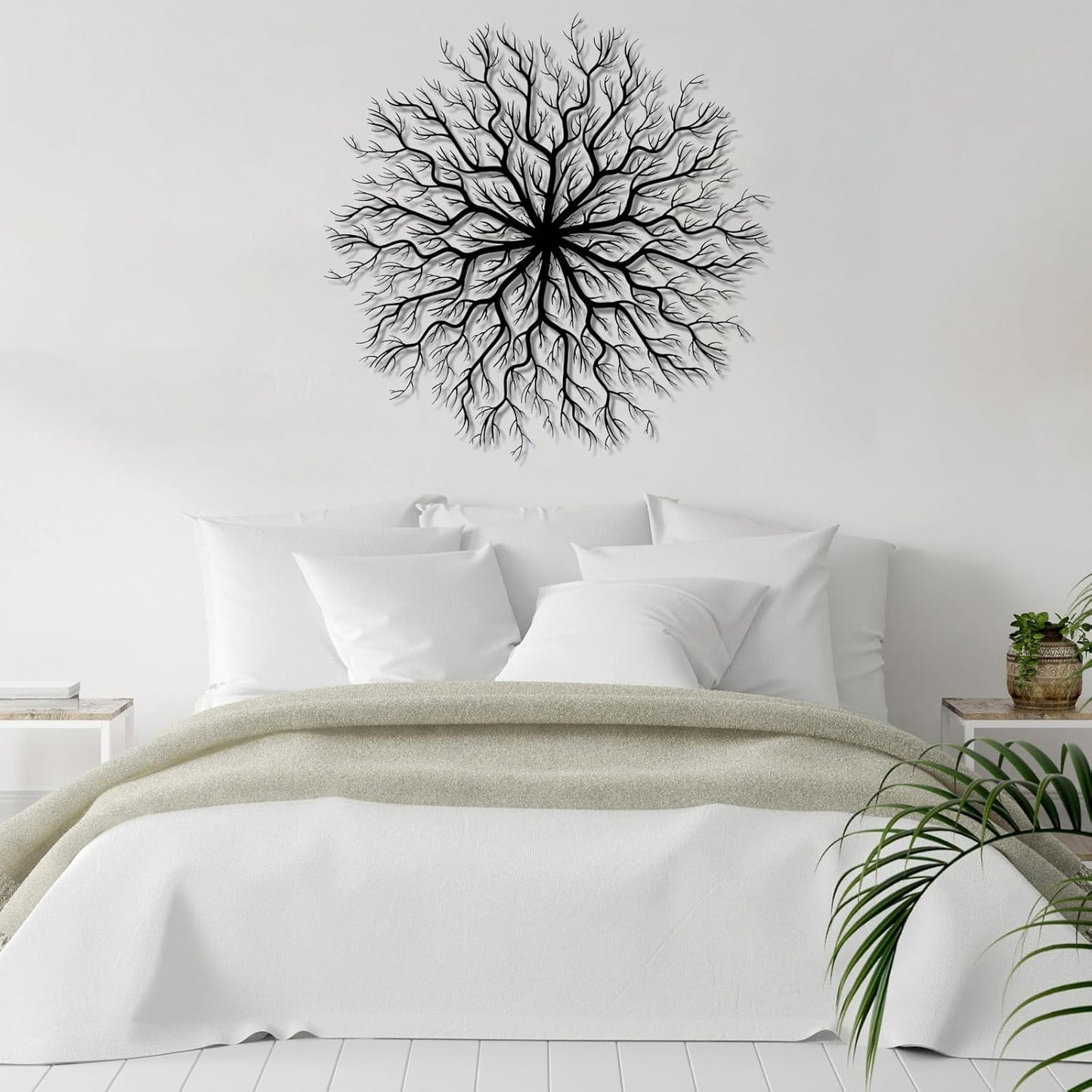 Tree of Life Metal Wall Art, Metal Tree Wall Art, Large Round Sculpture, Round Branch Wall Decor, Large Branch Artwork, Nature Sign, Wall Decor for Living Room, Housewarming Gift (Black, 24"x24"|60x60cm)