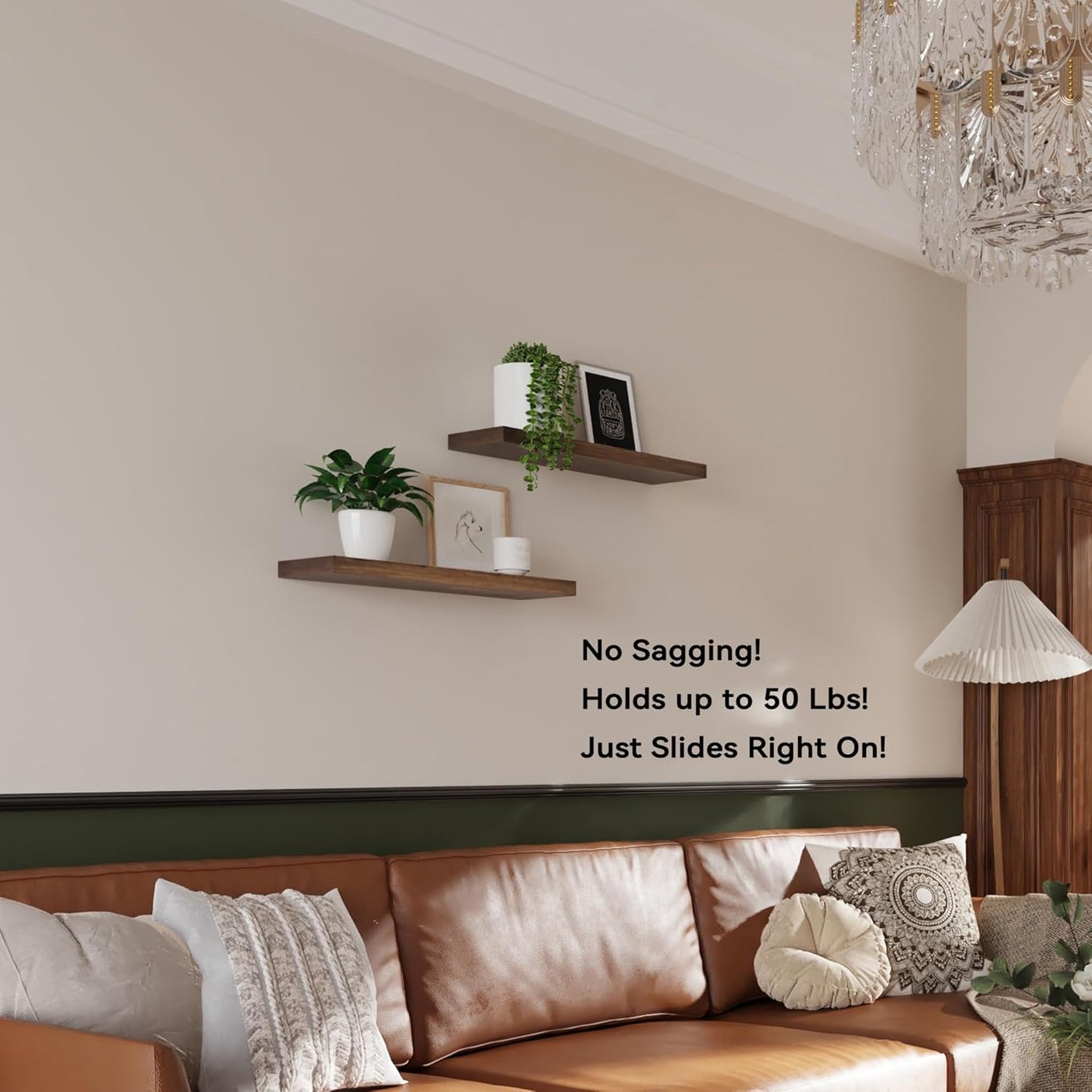 BGMG Wood Floating Shelves for Wall 18 inch Set of 2, Rustic Wooden Wall Mount Shelves for Bathroom Living Room Bedroom Kitchen Farmhouse Set of 2-18x 6.7 x1.25 inch- Walnut Color