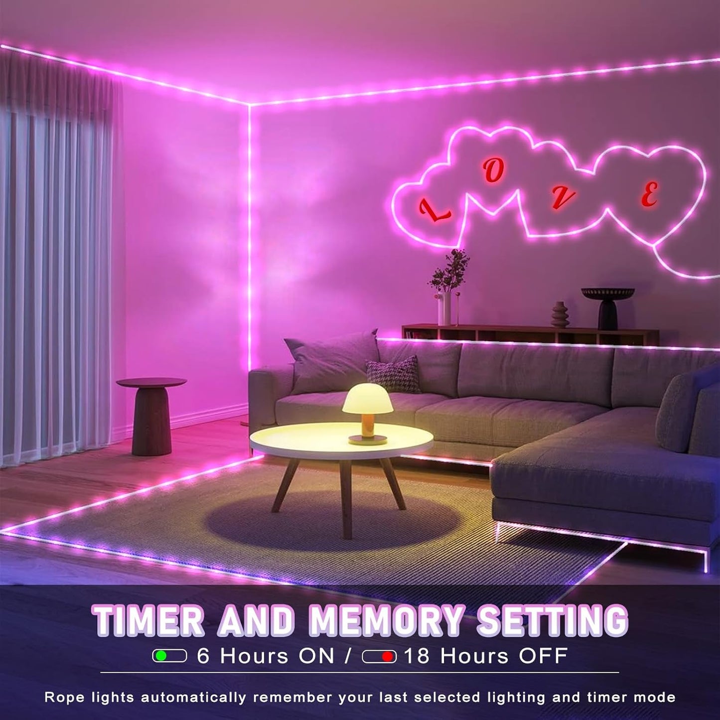 Rope Lights for Outside, 164FT 500 LED String Lights Outdoor Waterproof, 8 Modes Plug in Clear Tube Lights for Indoor Bedroom Garden Patio Tree Party Wedding Decorations, Pink