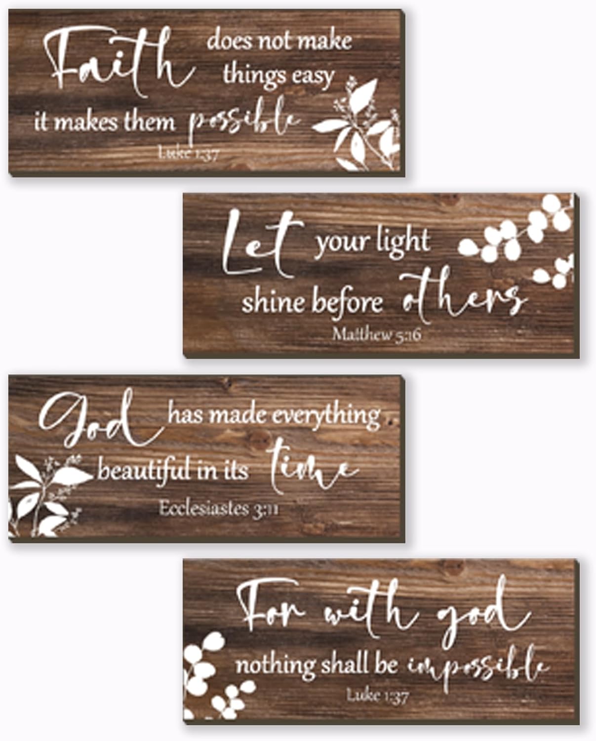 FENCORDAR 4 Pieces Brown Wall Decor Bible Verses Bathroom Decor Wooden Farmhouse Office Christian Wall Art Religious Art for Women Office Home Bedroom Living Room Decor(Brown 10x4)