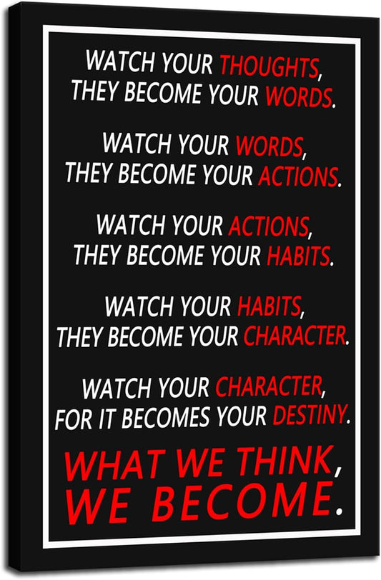 Inspirational Wall Art Home Wall Decor Watch Your Thoughts Motivational Poster Modern Canvas Paintings Prints Wall Artwork Office School Decor Stretched and Framed Ready to Hang [12''Wx 18''H]