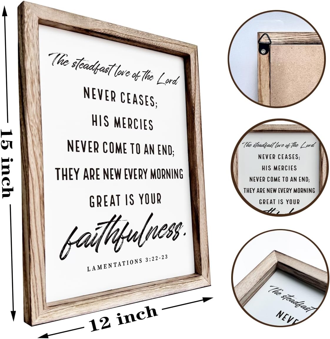 Christian Wooden Wall Signs, Living Room Decor, Home Church Decor for Room, Framed Wall Plaque Sign 15 * 11.5 inches, The Steadfast Love of the Lord Never Ceases Sign