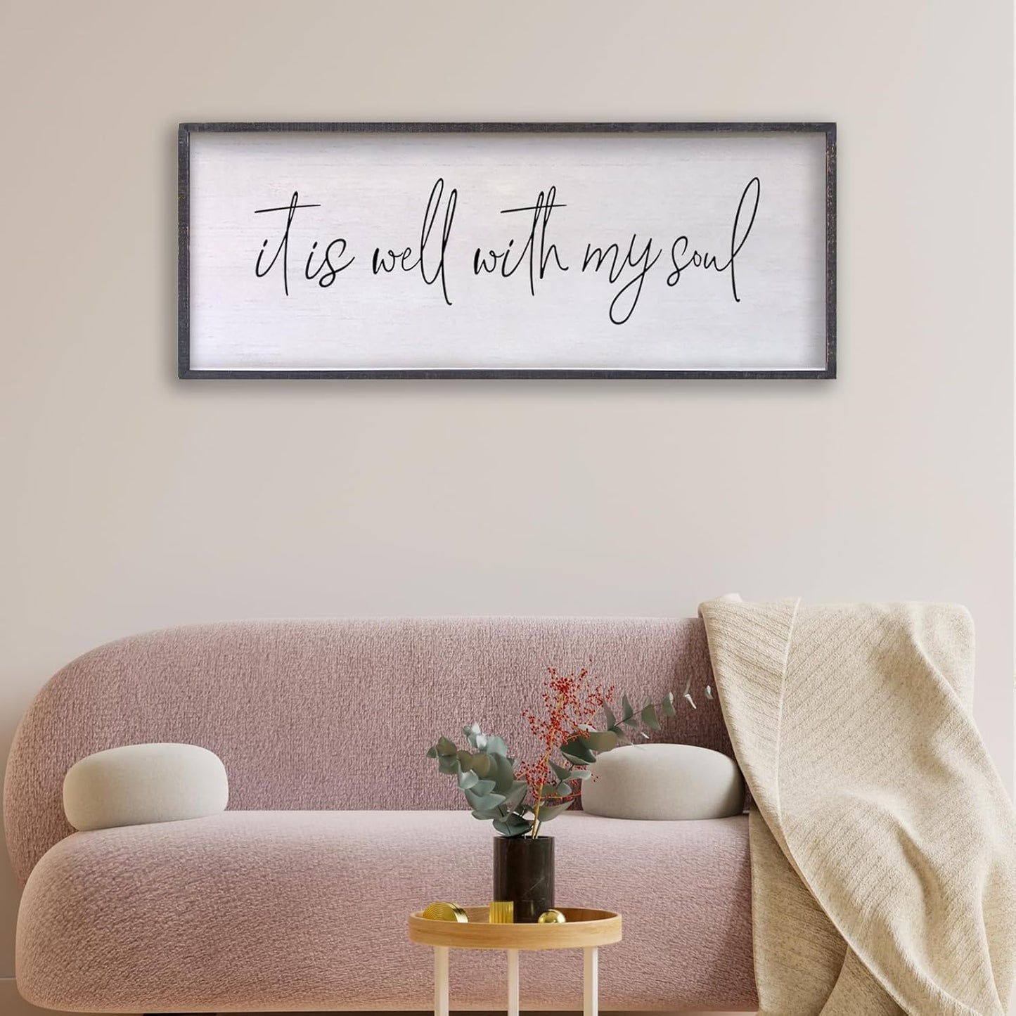It Is Well With My Soul Wall Decor 32"x12" Bible Verse Christian Scripture Wood Framed Art Sign for Master Bedroom Living Room(Black)