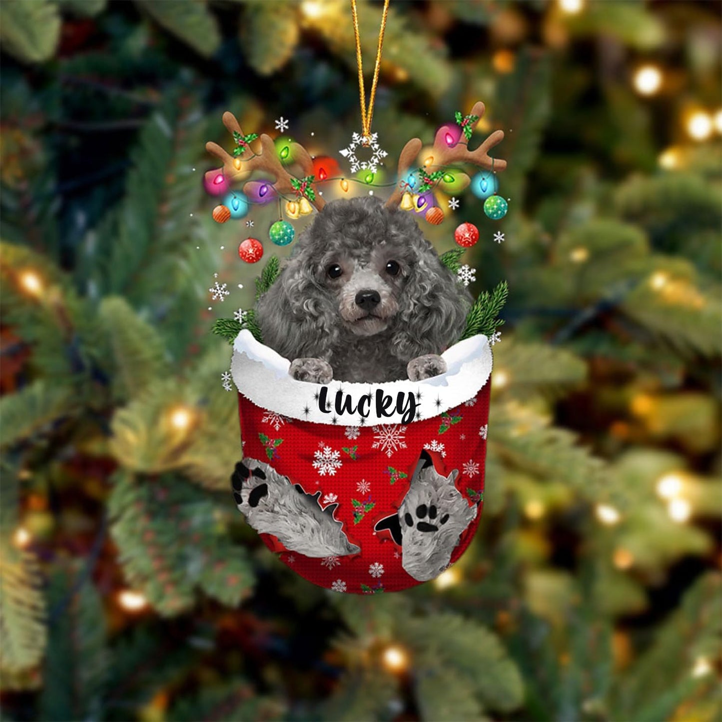 Silver Miniature Poodle Dog Christmas Ornament, Silver Miniature Poodle in Snow Pocket Christmas Tree Ornament, Dog Lovers Gift Idea Xmas, Decorations for Tree, Christmas Ornament Gift for Dog Lovers
