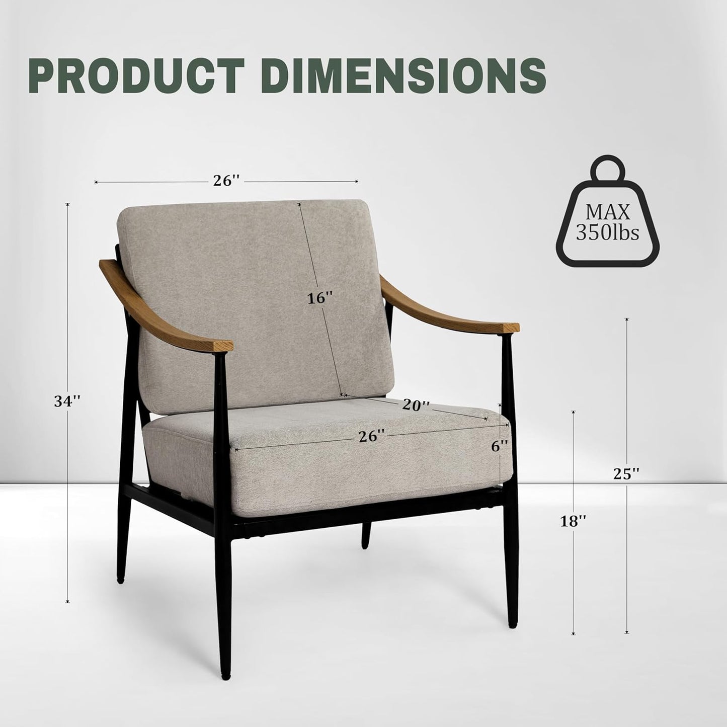 Modern Accent Chairs Set of 2 for Living Room Bedroom Mid Century Arm Chairs Upholstered Office Accent Chairs Comfy Waiting Room Chairs with Metal Frame, Grey