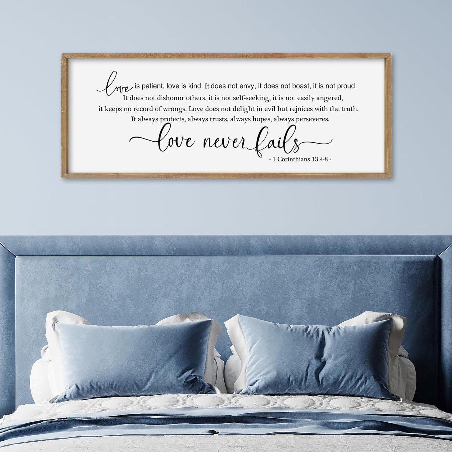 SRSZHIYUE Love is Patient Kind Sign Wall Decor Art 32"×12" 1 Corinthians 13 4-8 Master Bedroom Christian Wood Framed Large Wall Hanging (Wood)