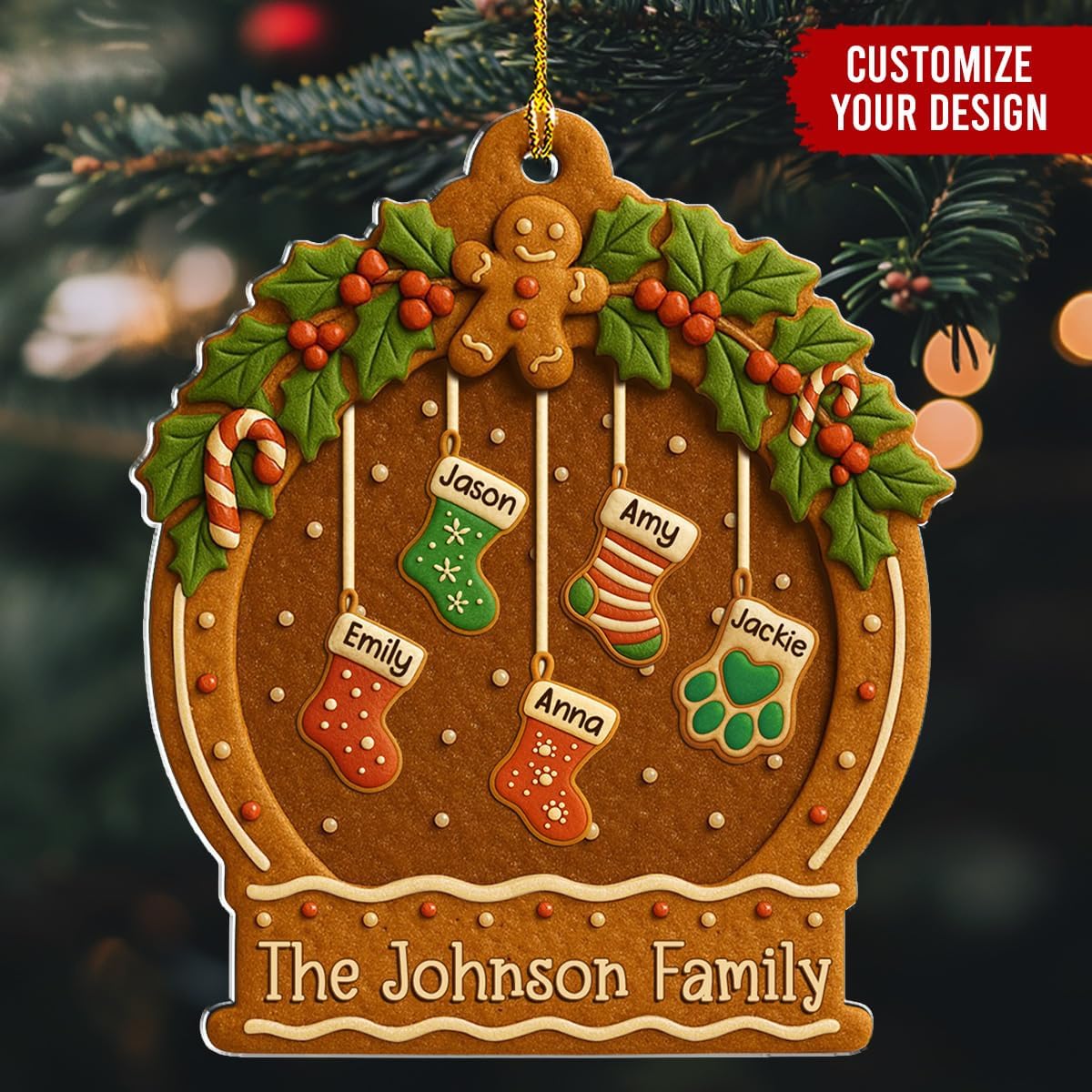 Personalized Family Ornament Christmas Cookies Style - Custom Stockings and Names Acrylic Ornament Gift Stocking Stuffers White Elephant Ideas (2)