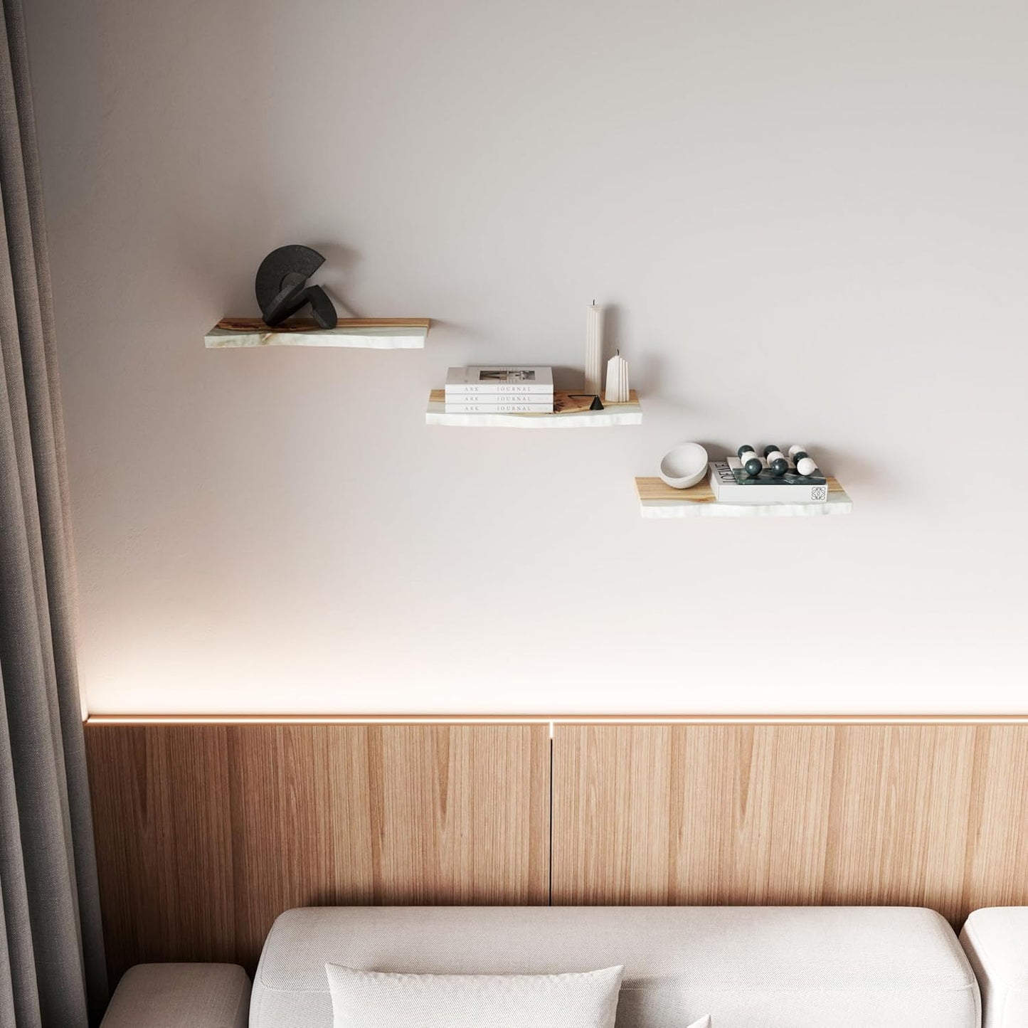 RWA Floating Shelves for Wall Decor - Epoxy & Wood Wall Shelf Plank, Stylish Shelves for Room Wall Living Room Bedroom Office Organization - Elegant Wall Mounted Shelves Design (Medium, platinum)