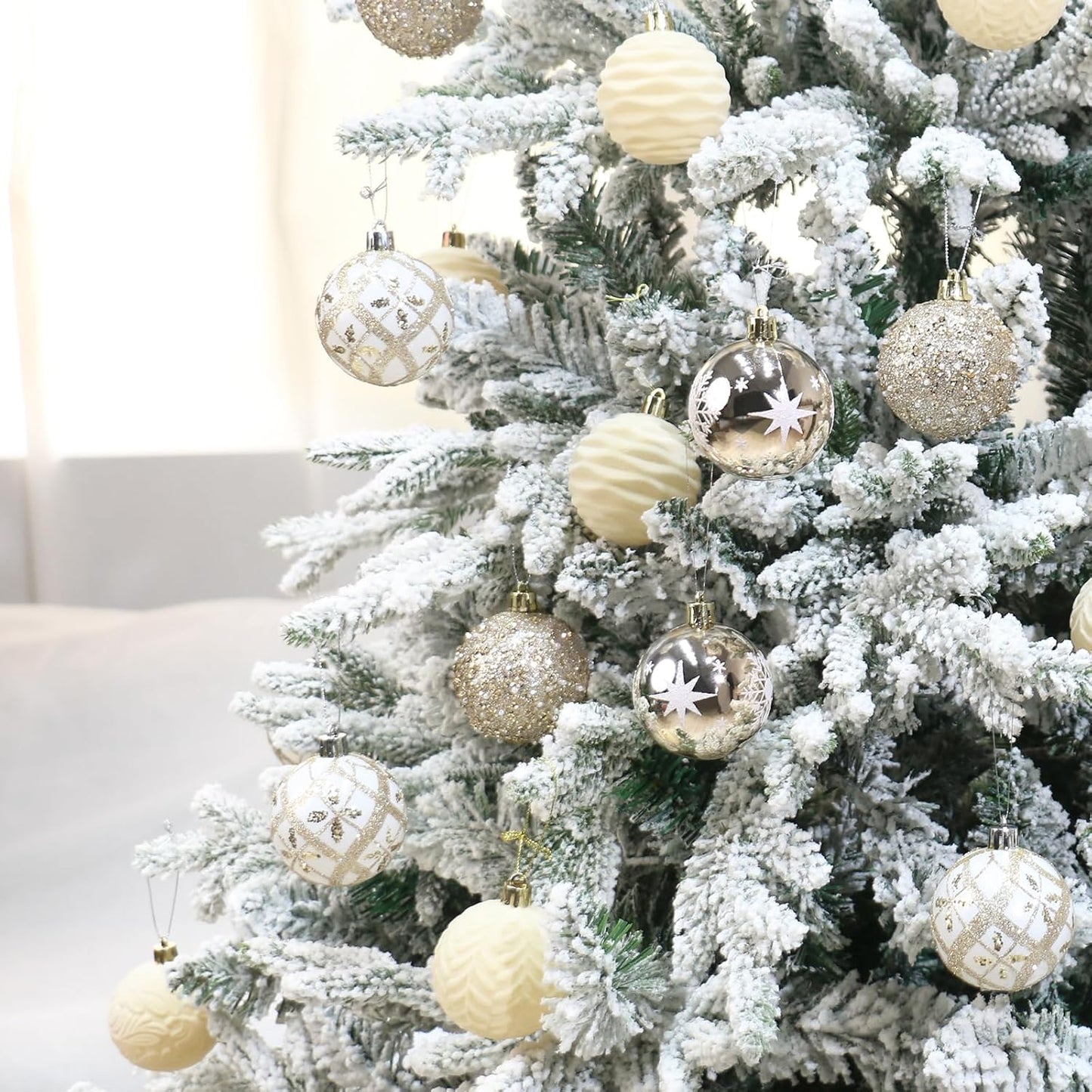 2.36In Velvet Christmas Ball Ornaments, 25PCS Champagne Flocked Christmas Tree Hanging Decorations, for Home Holiday Wedding Indoor Xmas Party Decor.