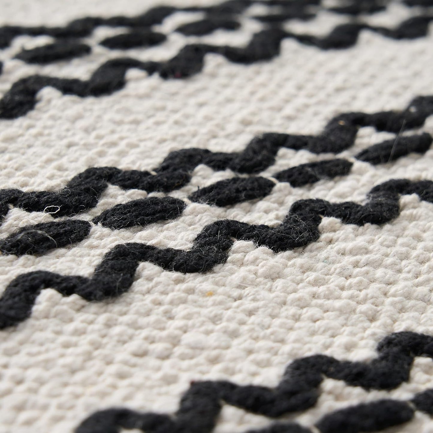 GDFStudio Boho Handmade Fabric Cube Pouf Ottoman Foot Stool - Bean Bag Floor Chair - Foot Rest Couch for Living Room Bedroom,Natural and Black,16" x 16" x 15.75"