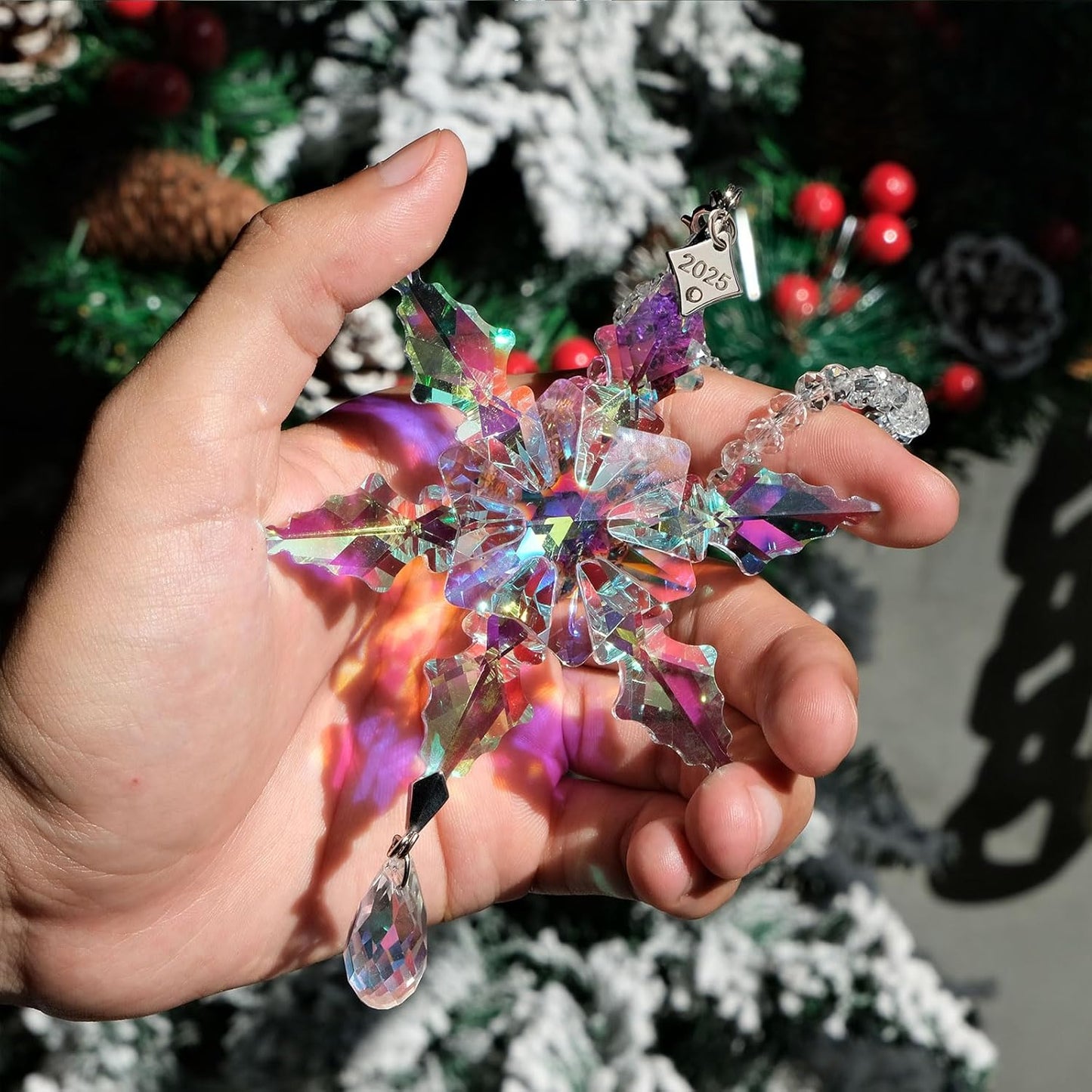 2025 Annual Christmas Ornaments Crystal Snowflake Star - Christmas Tree Ornaments Pendant Sun Catcher Home Hanging Decor (2025 Colored Crystal 2 Layers)