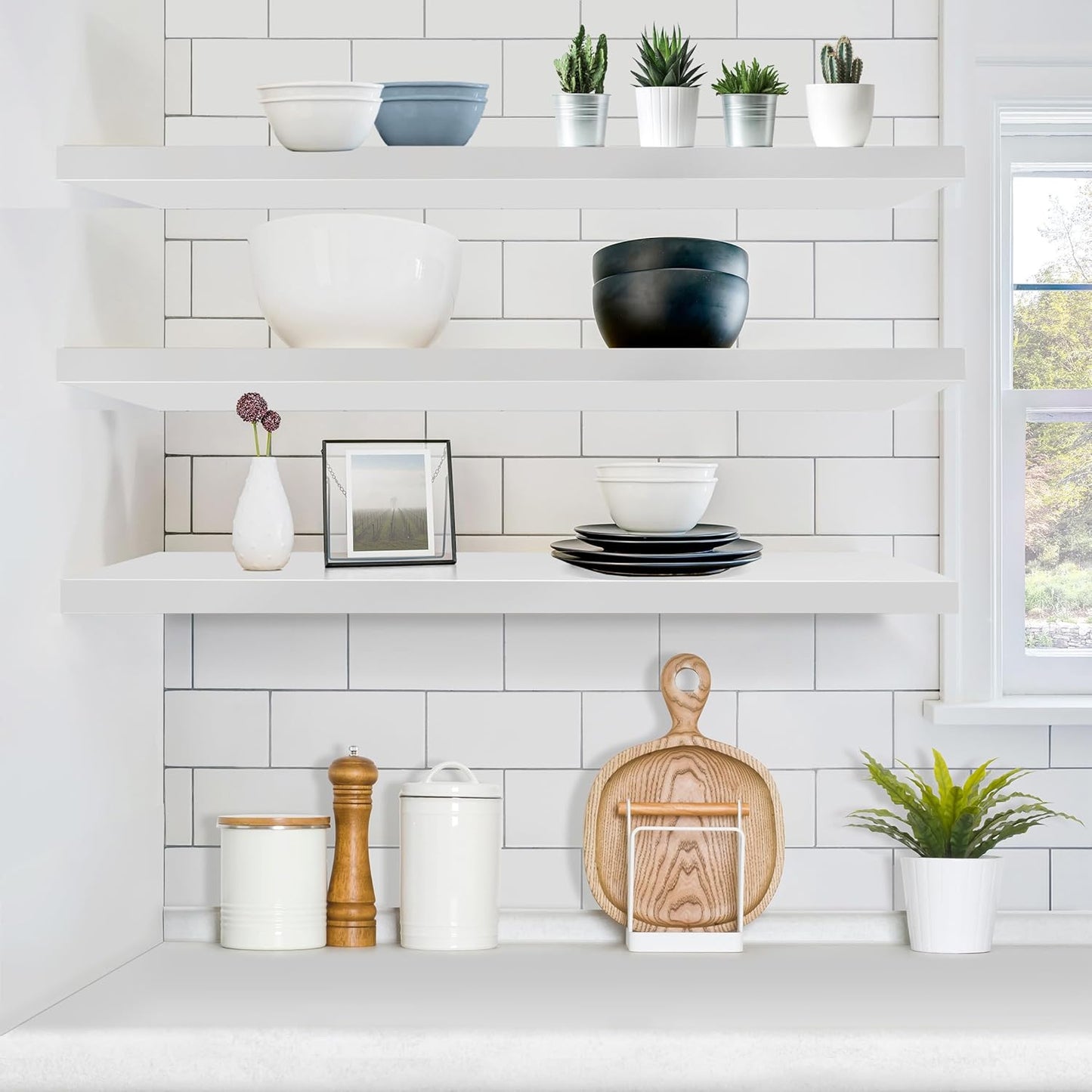 Sorbus Floating Shelves for Wall - 48 Inch Long Bathroom Shelves, Wall Decor for Bedroom, Kitchen, Living Room & Book Storage - Mounted Floating Shelf with Invisible Brackets (White, 3 Pack)