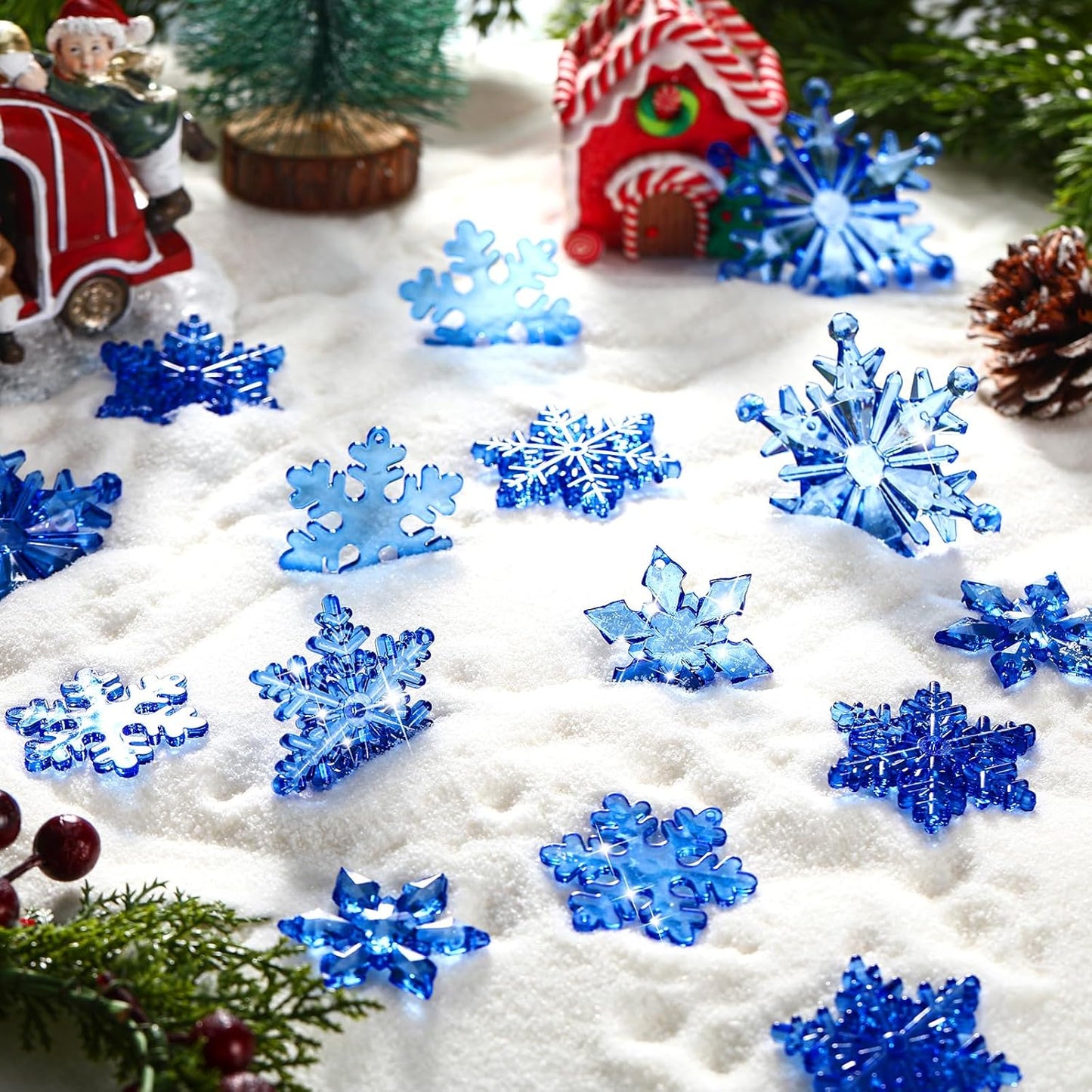 Dilunave 40 Pieces Christmas Snowflake Ornaments Acrylic Christmas Tree Decorations Crystal Snowflakes Translucent Winter Hanging Ornament for Tree (Navy Blue)