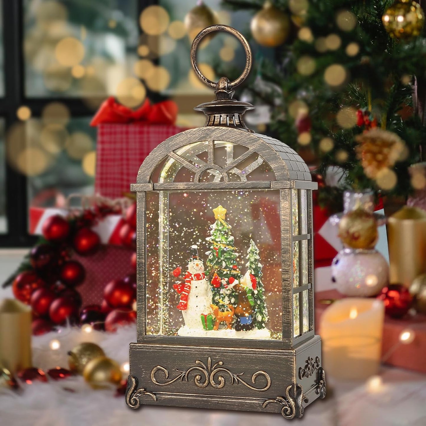 Christmas Snow Globes Lantern,Musical Snow Globes,Christmas Decorations Indoor for Home,Battery Or USB Powered,with 6 Hour Timer,Christmas Lantern for Festival Decoration,Snowman Child