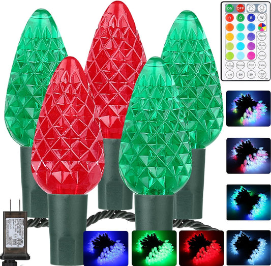Brizled RGB Christmas Lights, 33ft 100 LED C5 Color Changing Outdoor, Connectable String Lights with Remote, Dimmable Xmas Tree Party