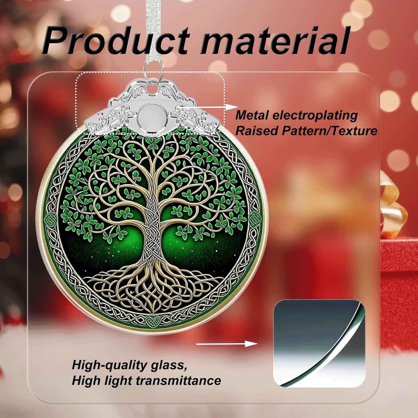 Tree of Life Stained Glass Christmas Ornament - Hanging Ornaments for Christmas Tree Decorations -Holiday Keepsake Present Exchange Idea -1