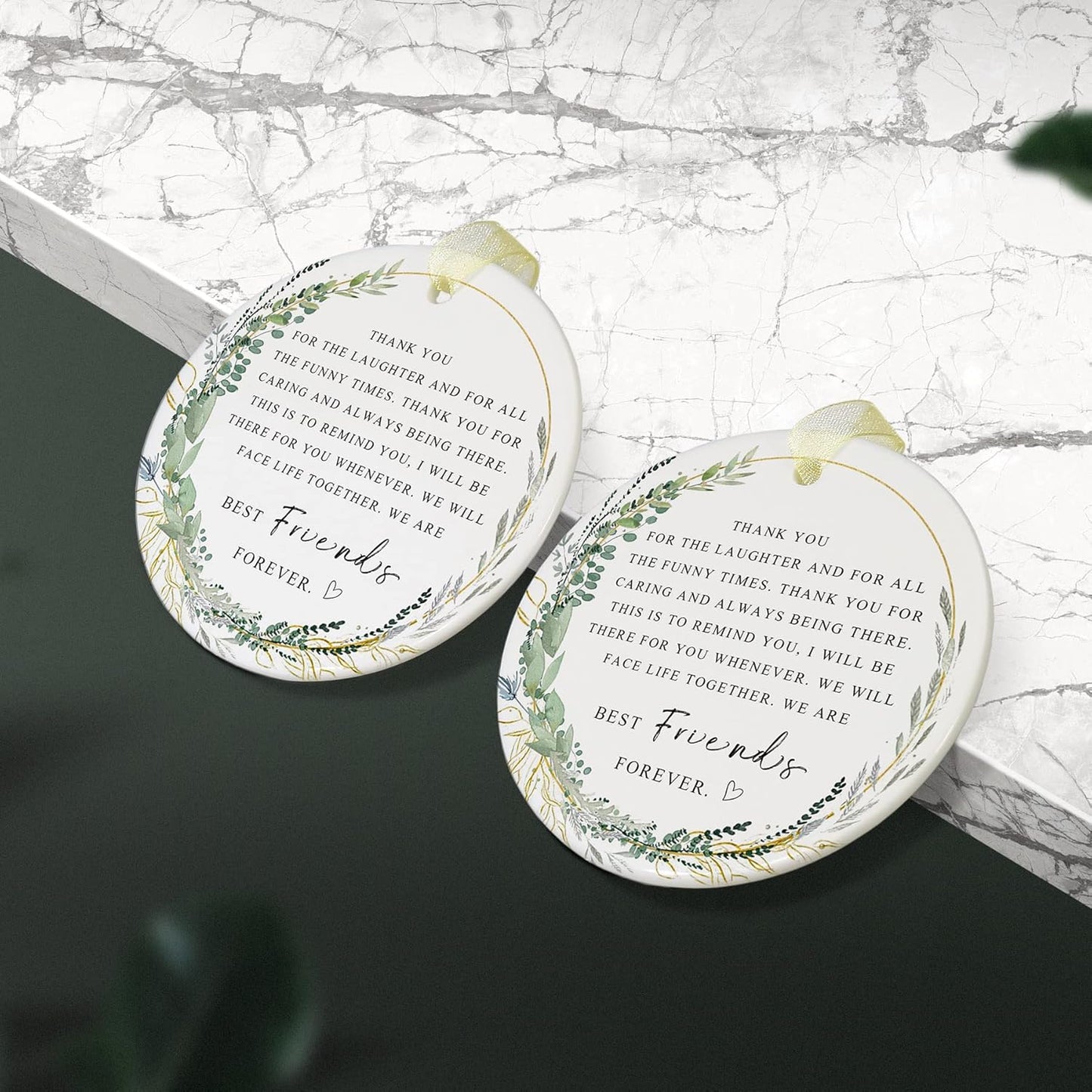 Friend Ornaments 2025 Best Friend Ornament Christmas Friendship Besties Forever Ornament Friends Tree for Graduate Best Friend Ever Double-Sided Printing Ceramic (2.9"