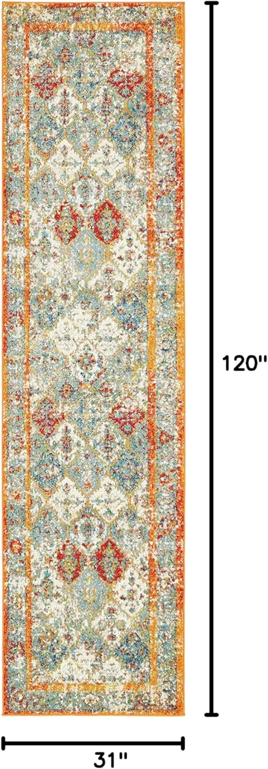 Unique Loom Rosso Collection Vintage, Traditional, Bohemian, Geometric, Distressed, Southwestern Area Rug (2' 7 x 10' 0 Runner, Beige/Orange)