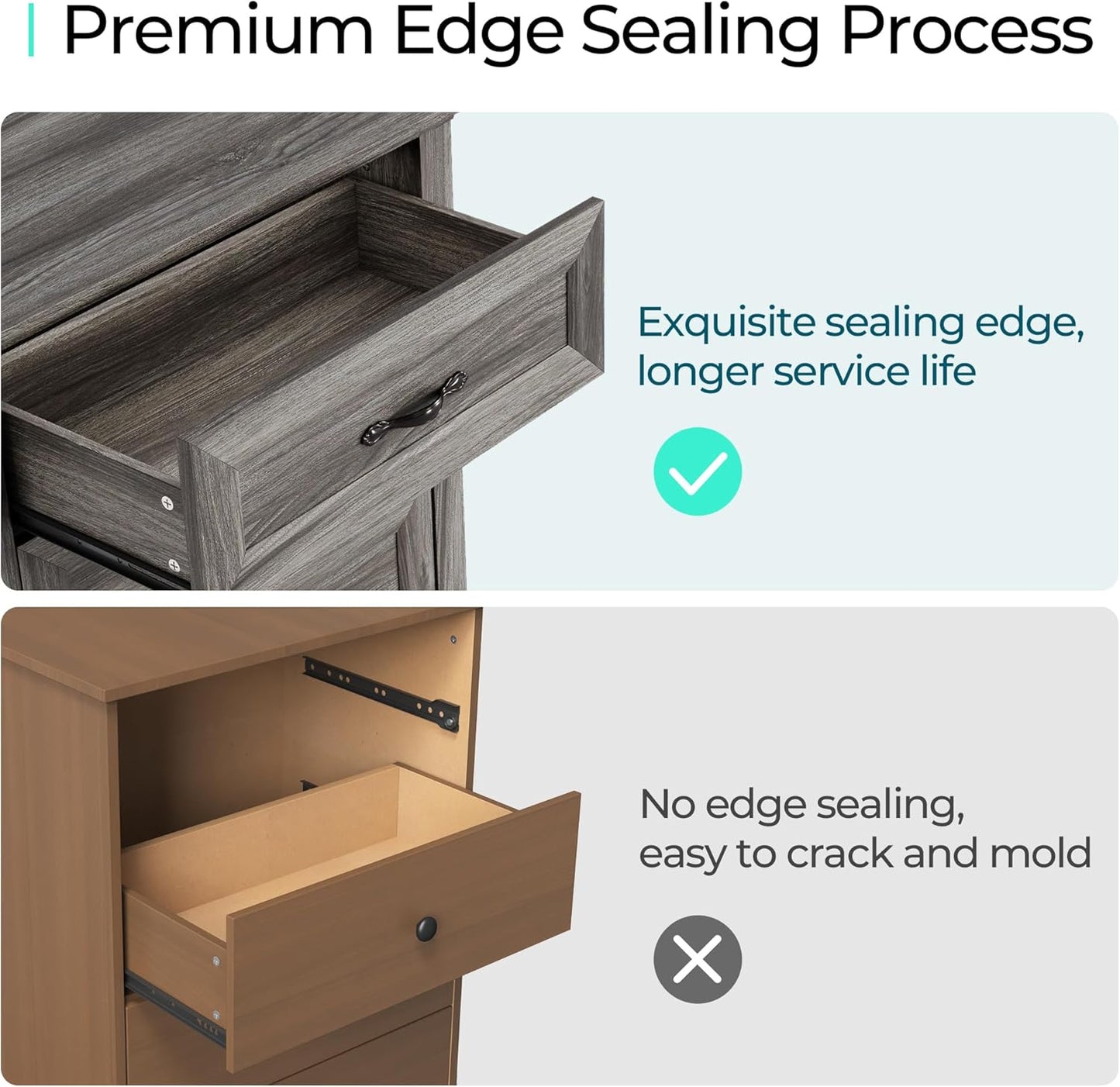 LINSY HOME Farmhouse 8-Drawer Dresser - Grey Chest of Drawers for Bedroom and Living Room Organization, Wood Dresser with Ample Storage Space and Rustic Charm