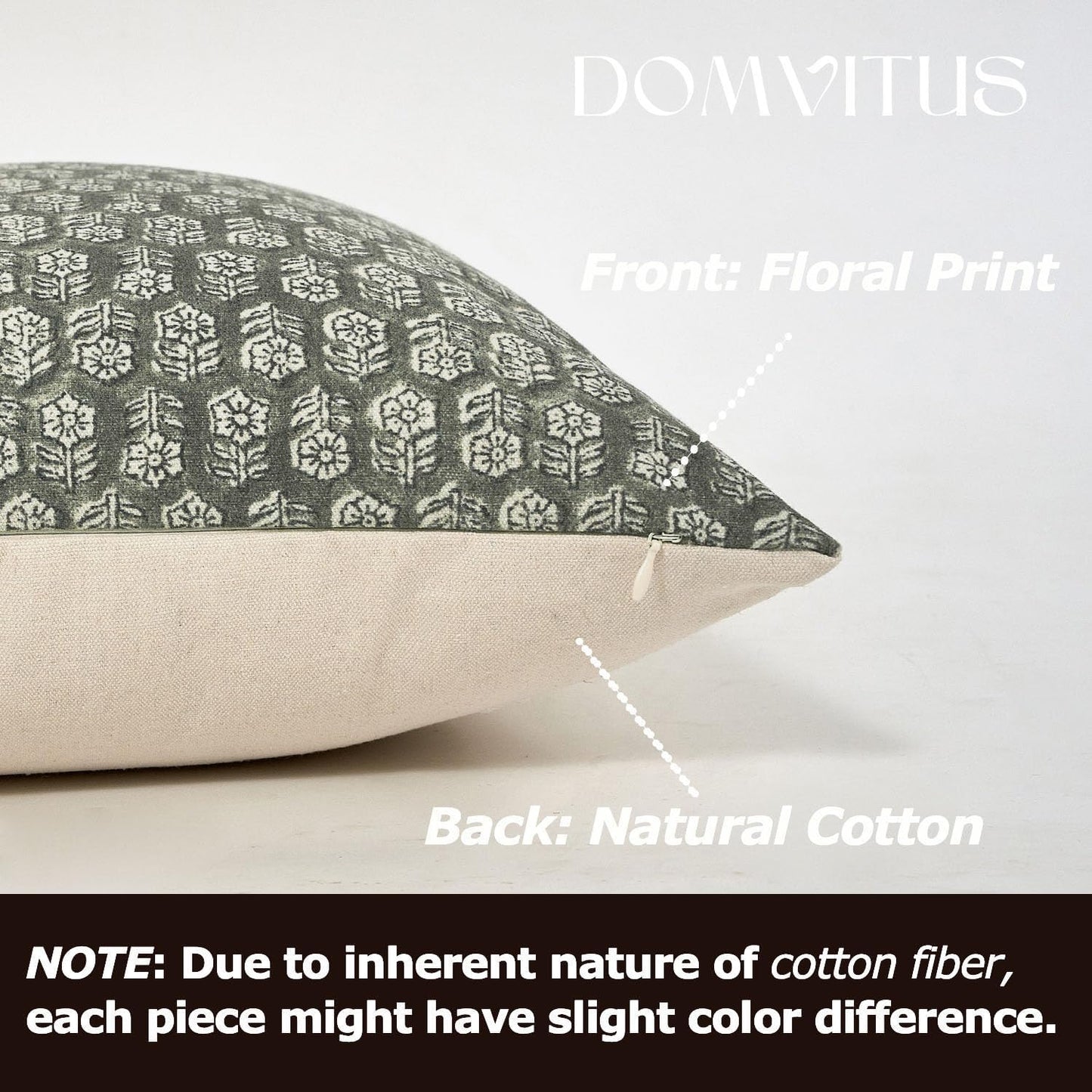 DOMVITUS Floral Pillow Covers Set of 2, 24x24 Pillow Covers, Floral Print Neutral Accent Decorative Pillow Covers for Living Room, Bed, Mineral Green