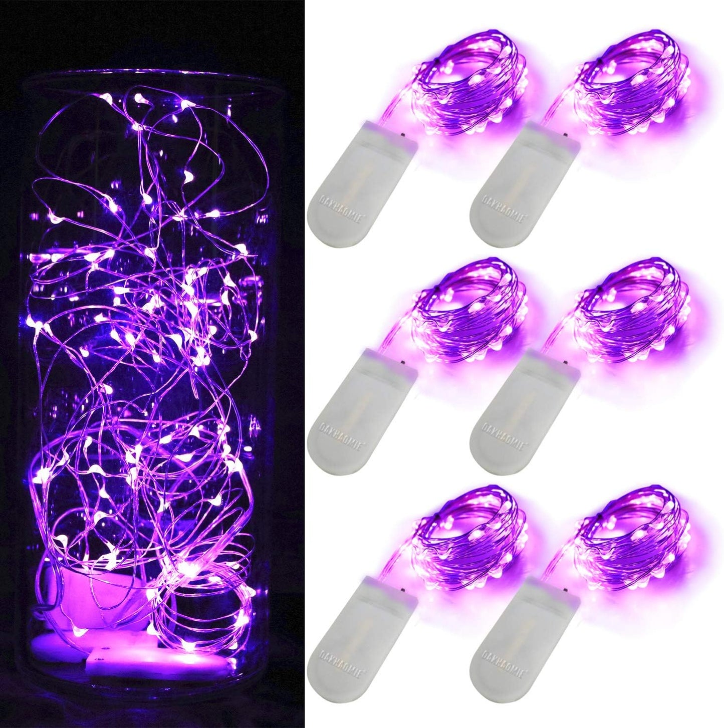 OakHaomie 6 Pack 10ft(3m) LED Starry String Lights 30 Micro LEDs on Silvery Copper Wire,2pcs CR2032 Batteries Required and Included,for DIY Wedding Christmas Centerpiece Table Decorations (Purple)