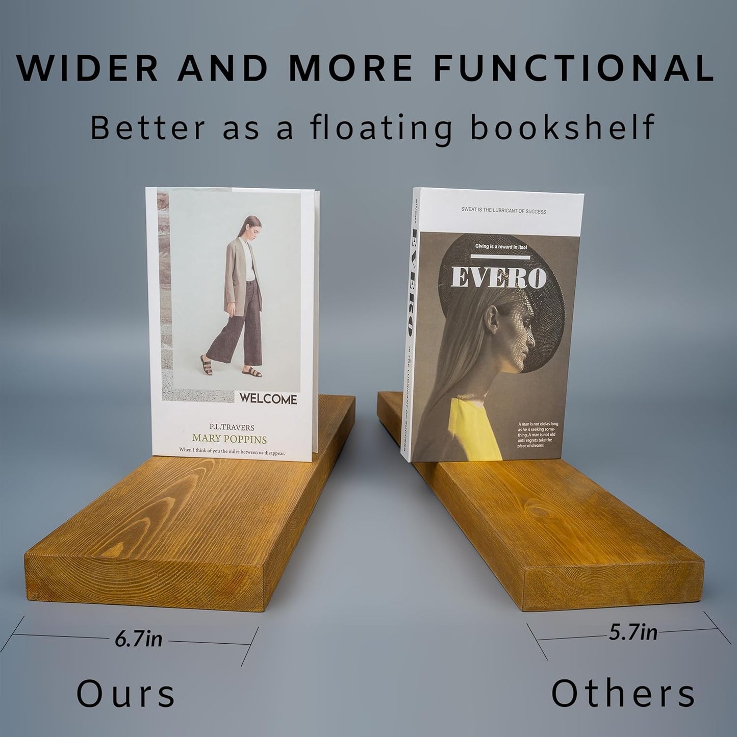 BGMG Wood Floating Shelves for Wall 30 inch Set of 2, Rustic Wooden Wall Mount Shelves for Living Room Bedroom Kitchen Farmhouse -30x6.7x1.25 inch- Gold Oak