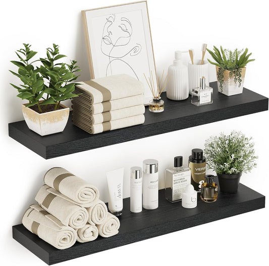 Black Floating Shelves for Wall 10 inch Deep, 36” x 10.3” x 1.8”, Large Wall Shelves for Bedroom, Bathroom, Living Room, Kitchen, Office, Modern Shelf Home Decor with Invisible Bracket