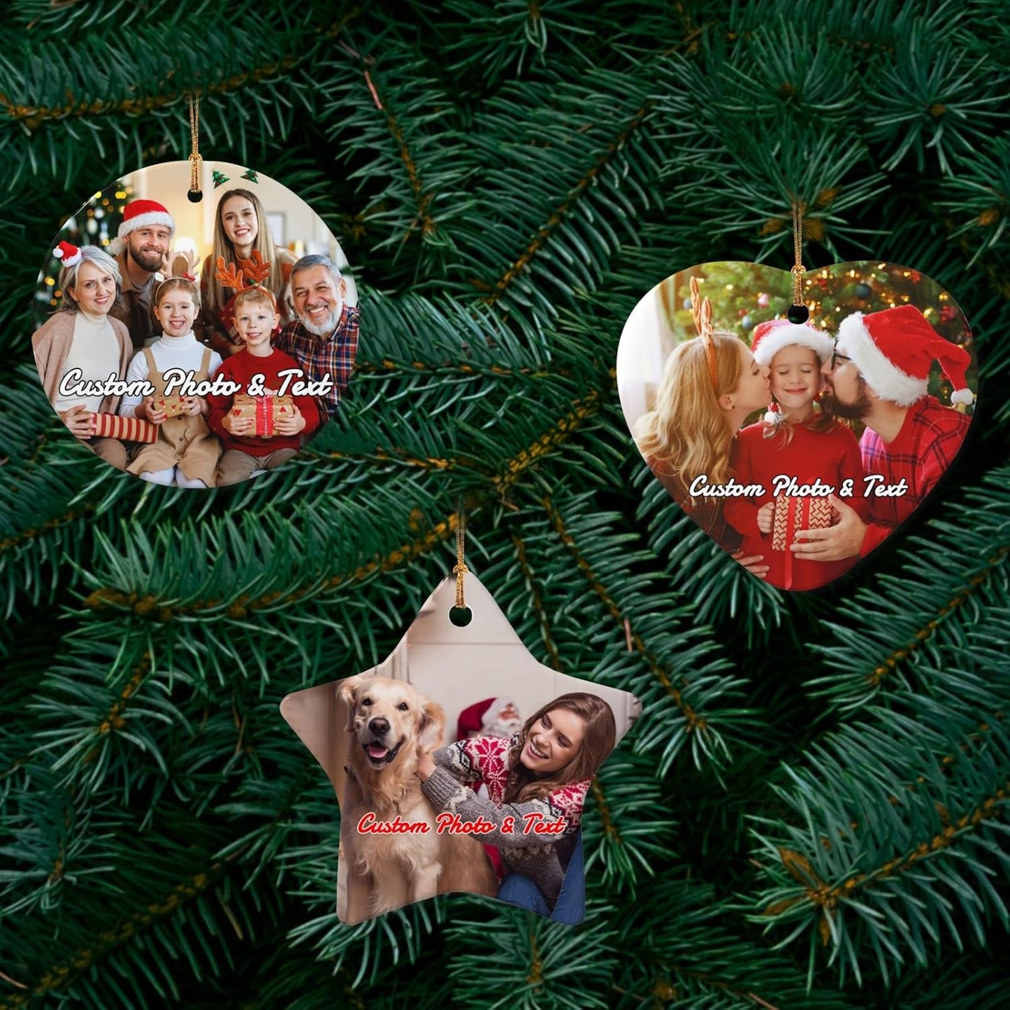Personalized Christmas Ornaments with Photo 2025 Custom Picture Text Ornaments for Christmas,Double-Sided Ceramic Customized Xmas Tree Decor for Family Couples Dogs,Round