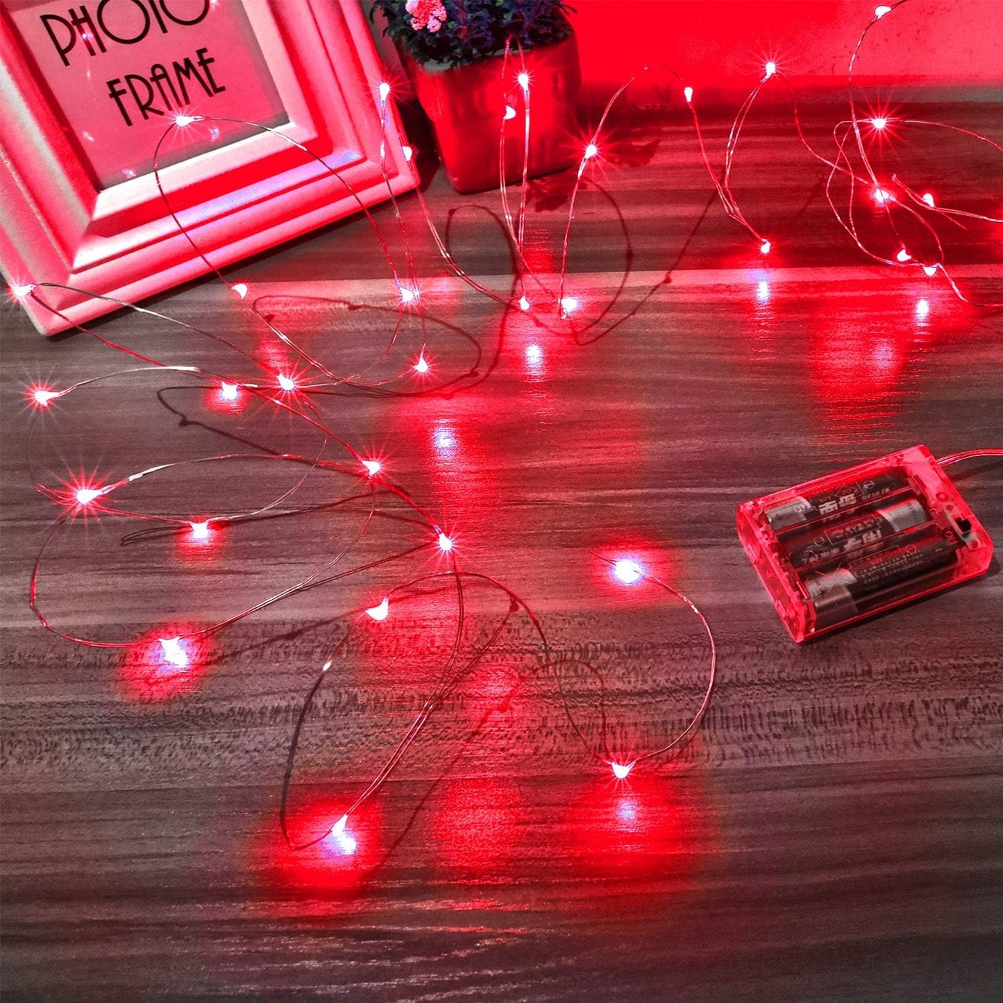 Led Fairy Lights Battery Operated, 4 Packs Mini Battery Powered Copper Wire Starry Fairy Lights for Bedroom, Christmas, Parties, Wedding, Centerpiece, Decoration (5m/16ft Red)