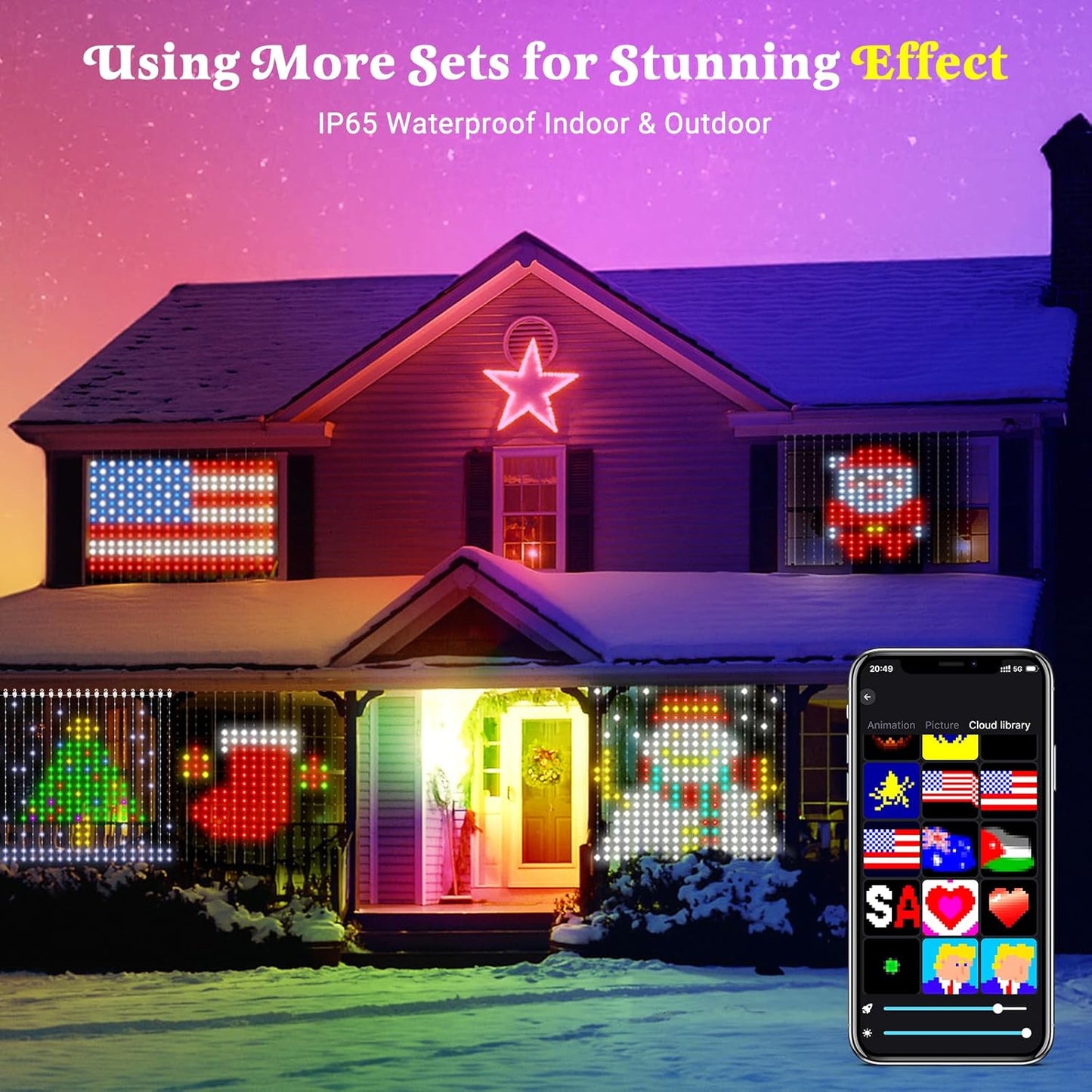 Smart Curtain Lights 400 LED, Color Changing Curtain Lights 6.6ft*6.6ft with APP&Remote,Dynamic DIY Fairy String Light for Bedroom Living Room Backdrop LED American Flag Light Decor